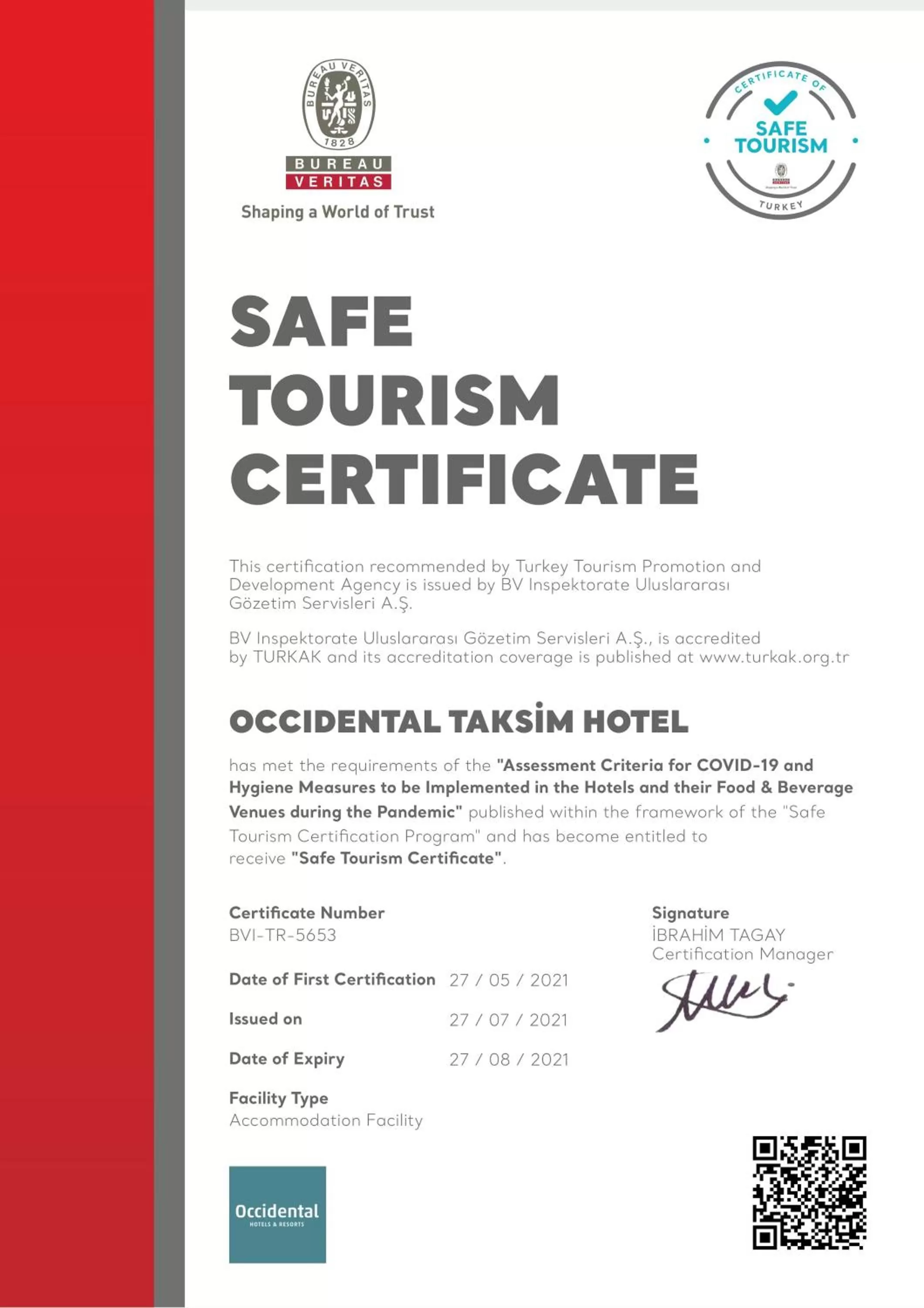 Certificate/Award in Occidental Taksim