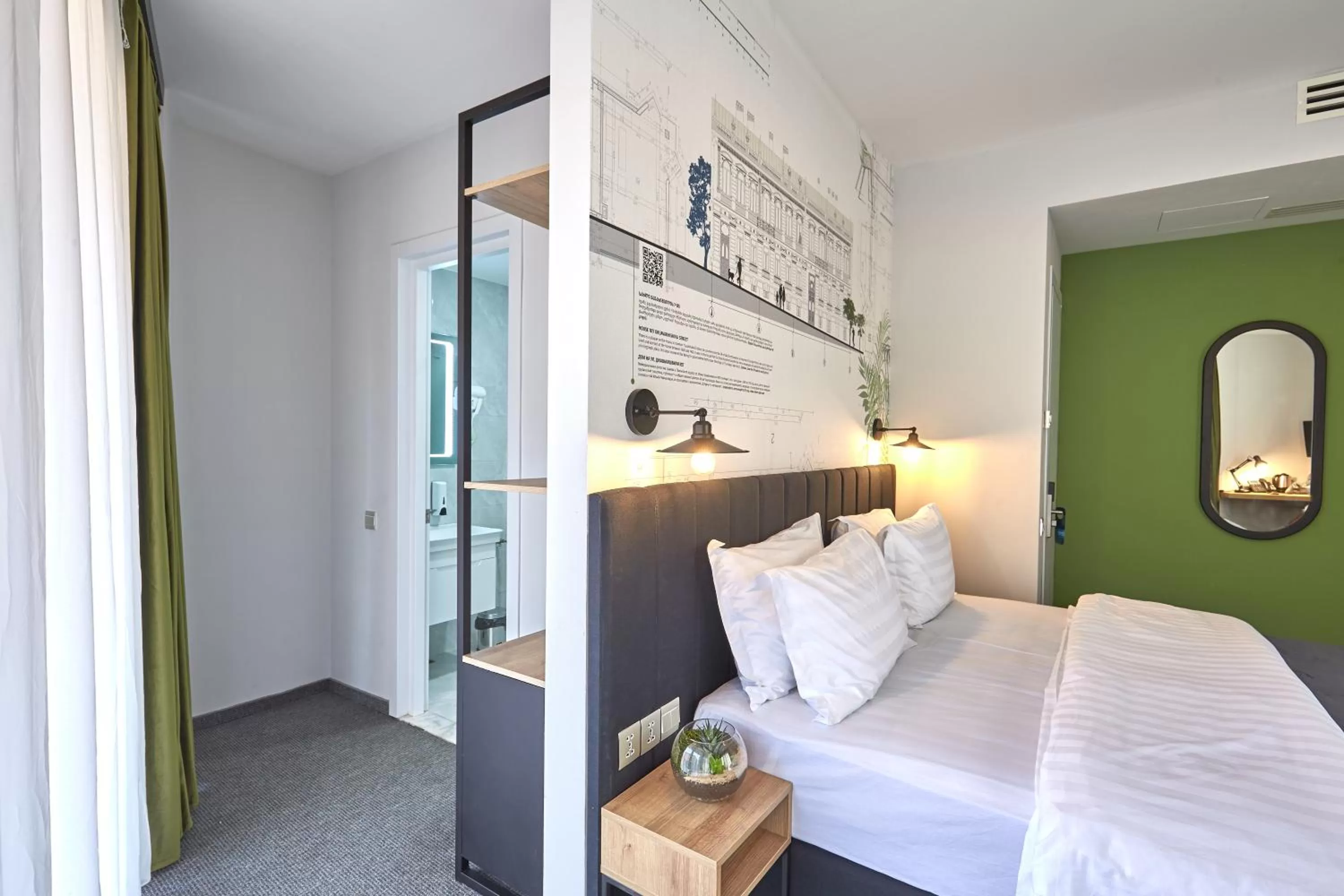 Bathroom, Bed in Graphica Tbilisi Hotel