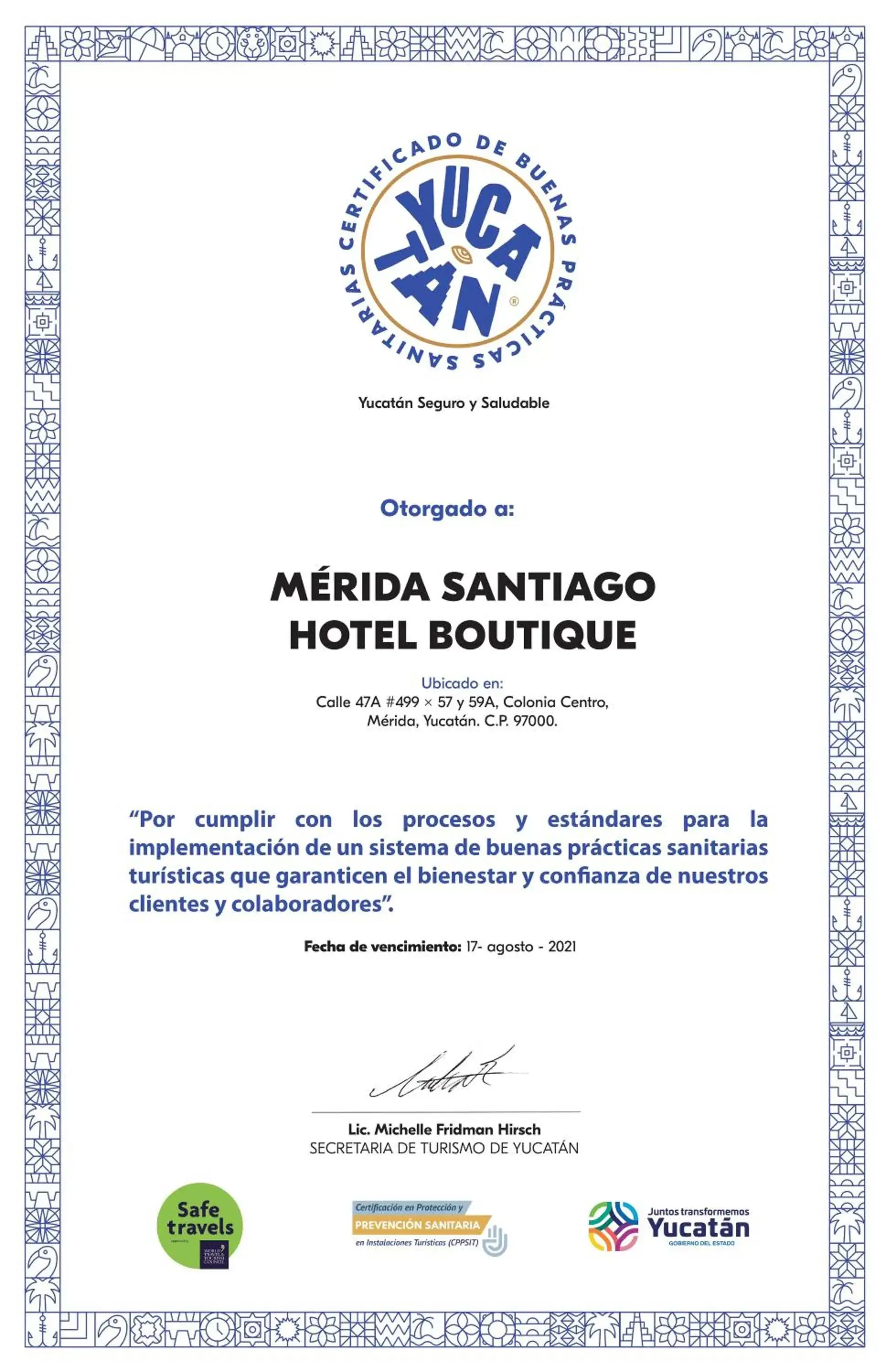 Logo/Certificate/Sign in Merida Santiago Hotel Boutique