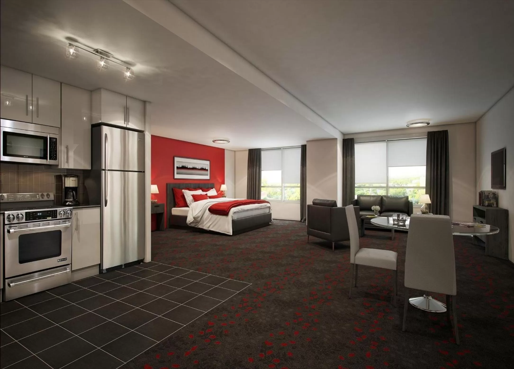 Kitchen or kitchenette, Bed in Liberty Suites