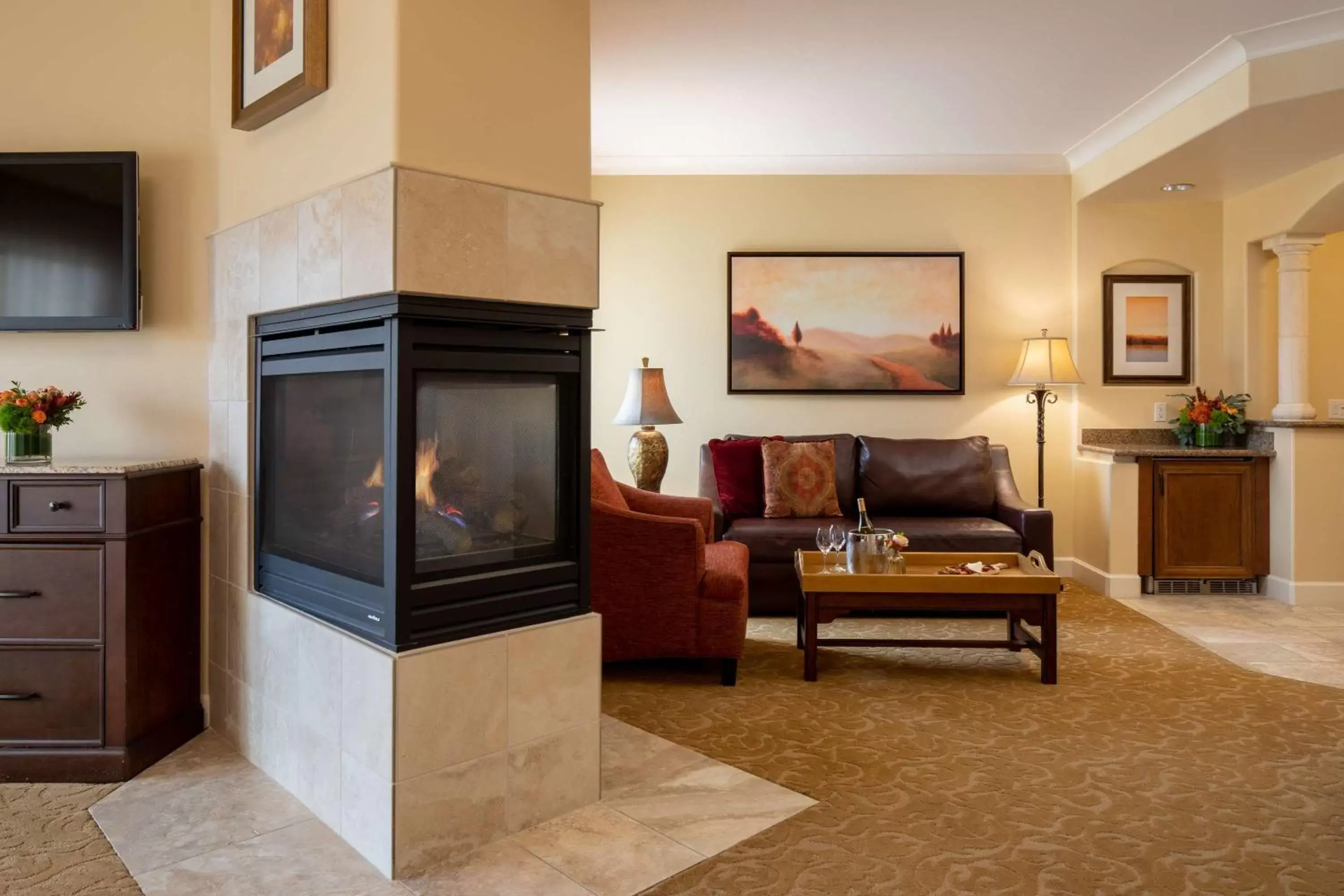 Bed, Seating Area in The Meritage Resort and Spa