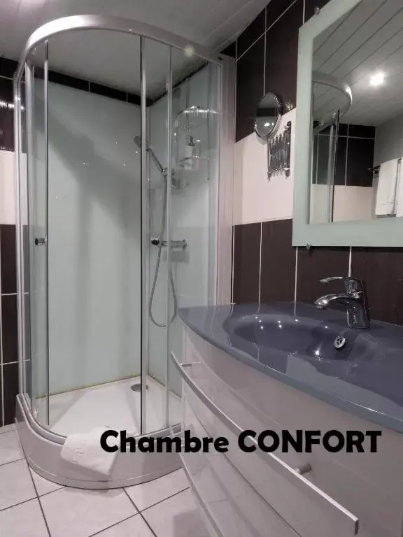 Shower, Bathroom in Hôtel Terminus - Pizzeria Pizz'a gogo - salle de sport - face à la gare