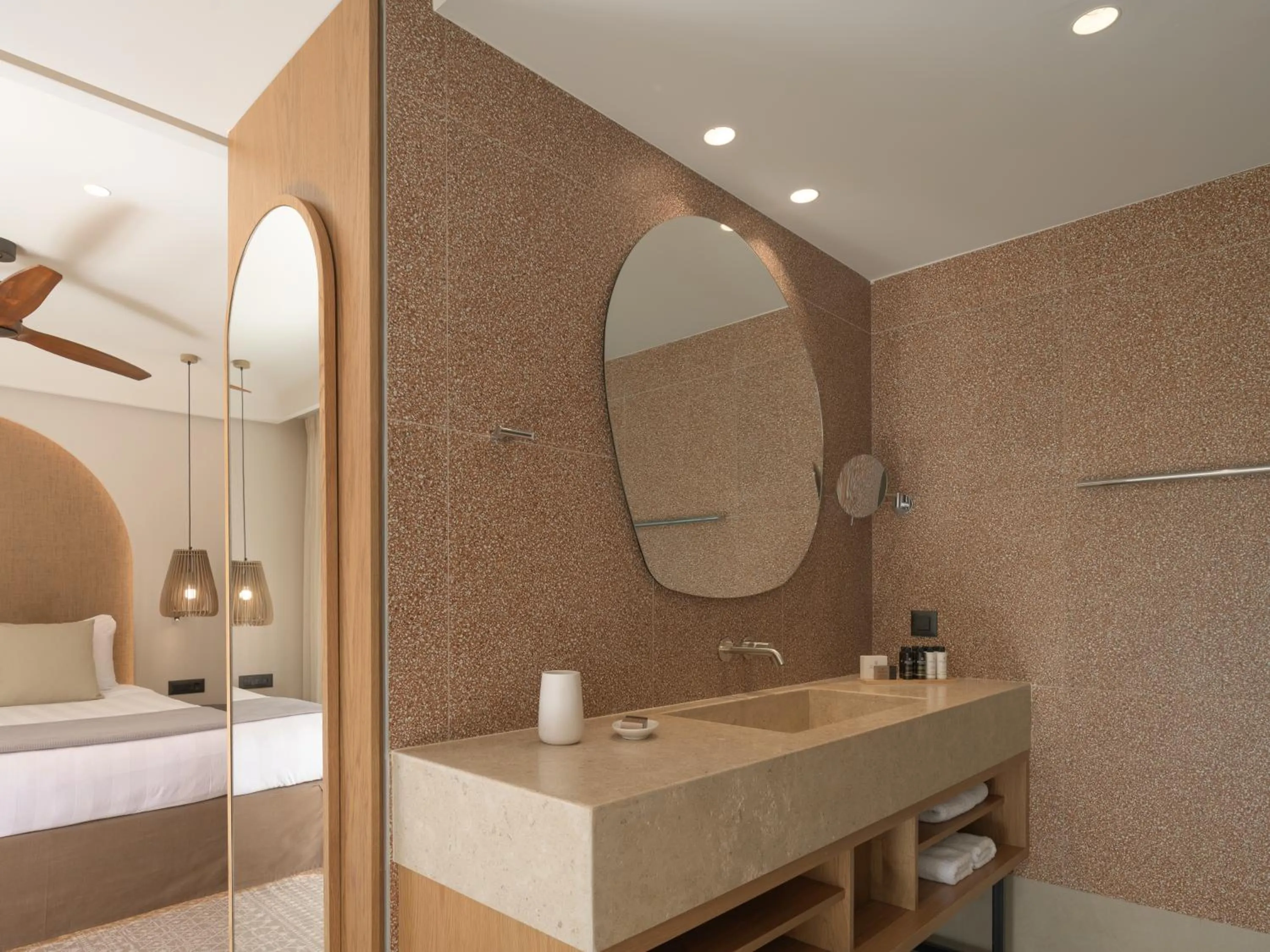 Bathroom, Bed in Paralos Venus Suites Adults Only