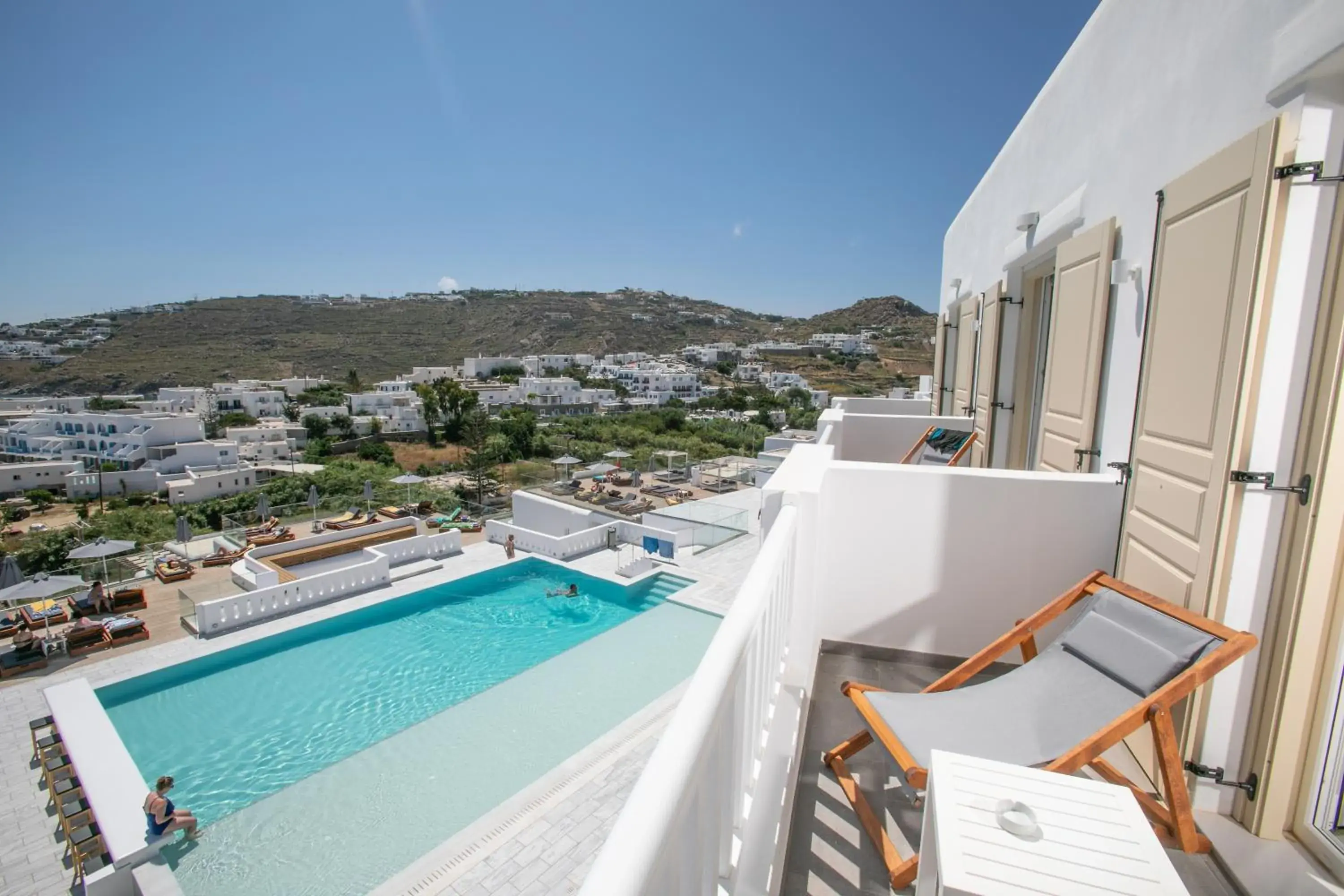 Balcony/Terrace, Pool View in The George Hotel Mykonos