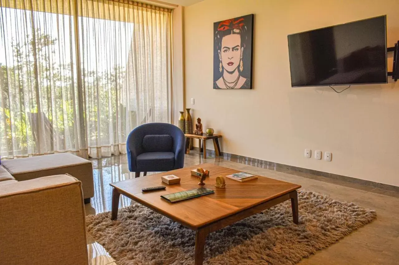 Living room, TV/Entertainment Center in MISTIQ Tulum Luxury Apartments