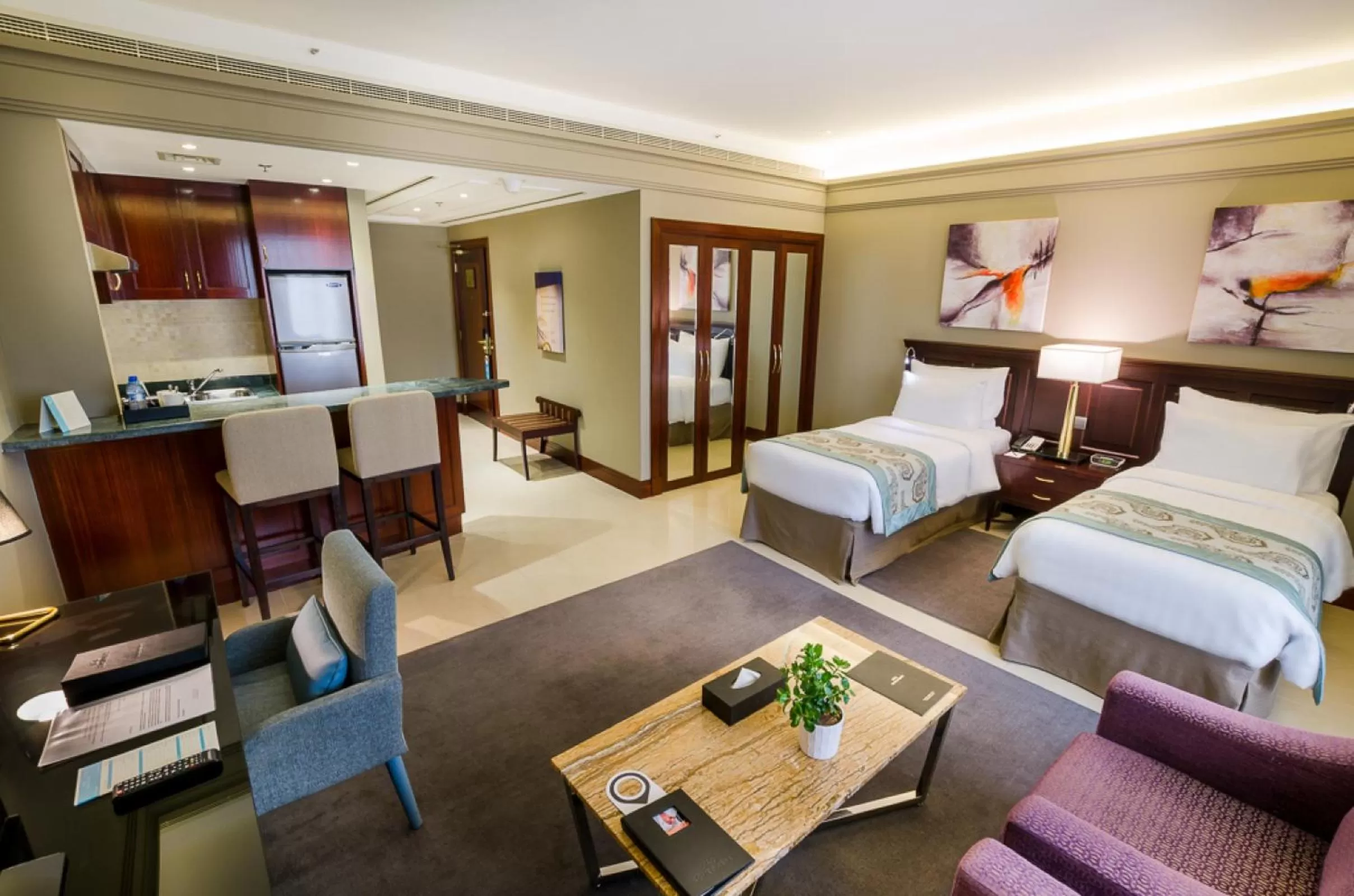 Kitchen or kitchenette, Bed in Somewhere Hotel Apartment