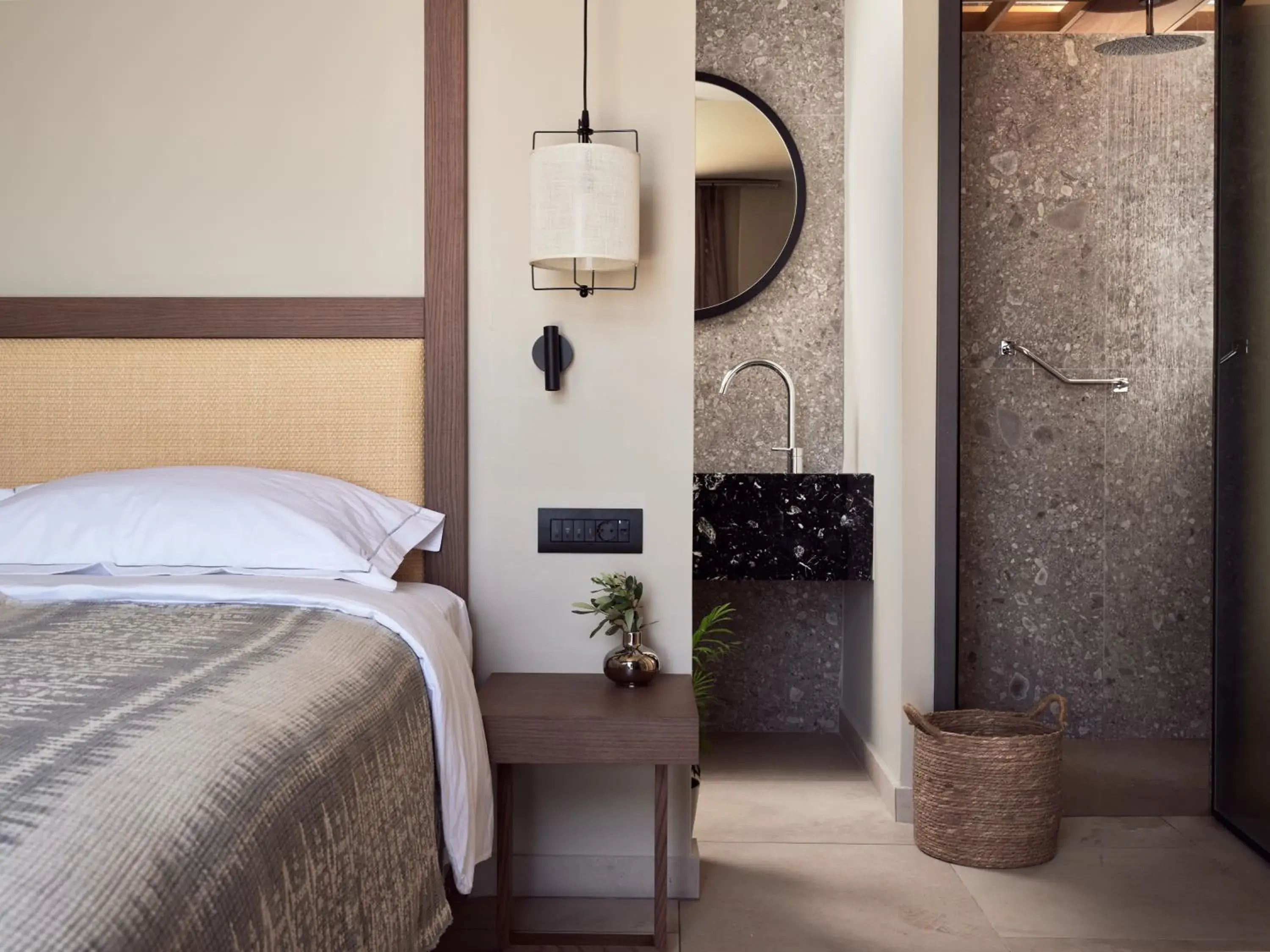 Bathroom, Bed in The Royal Senses Resort Crete, Curio Collection by Hilton