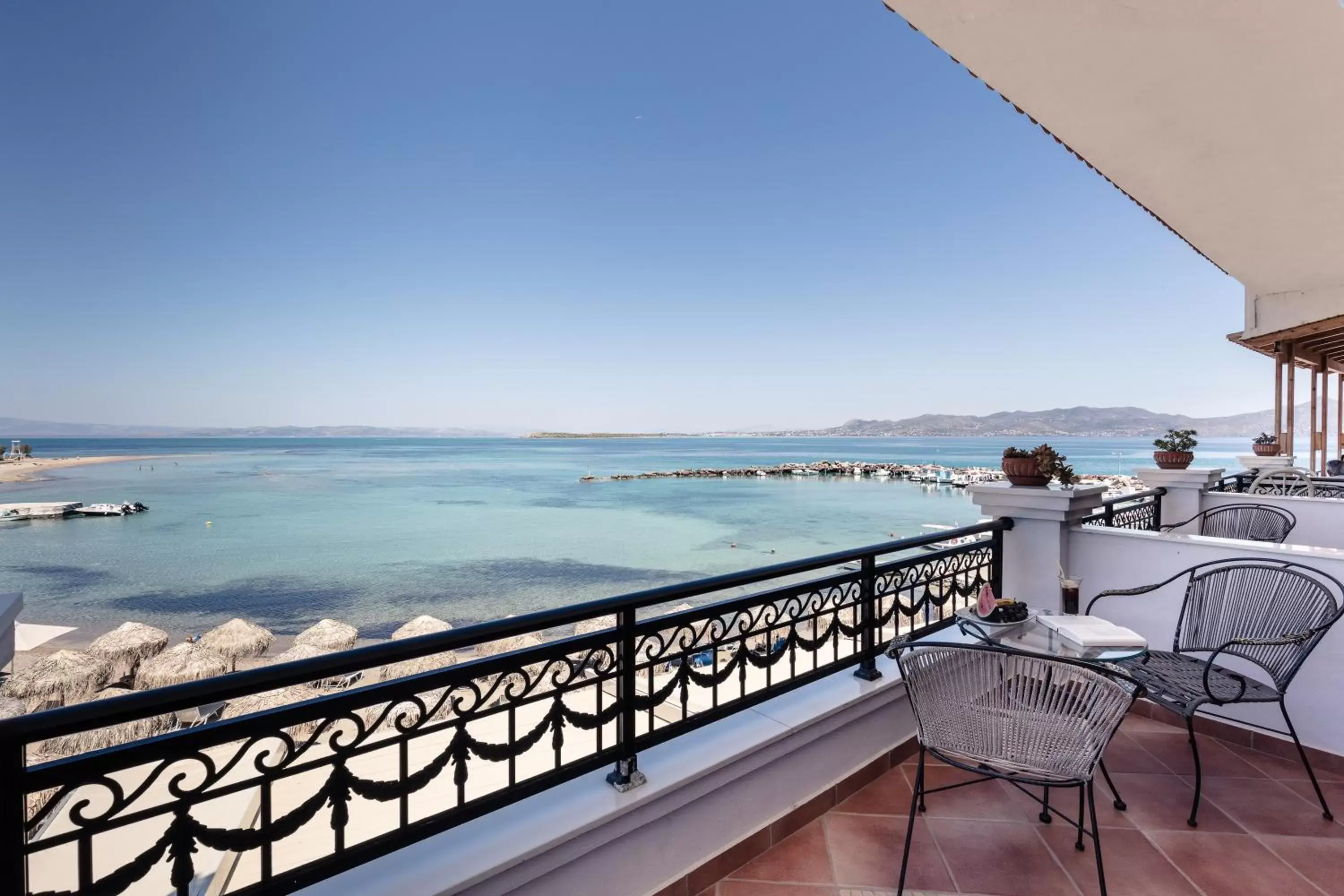 Bed, Balcony/Terrace in Aktaion Beach Boutique Hotel & Spa