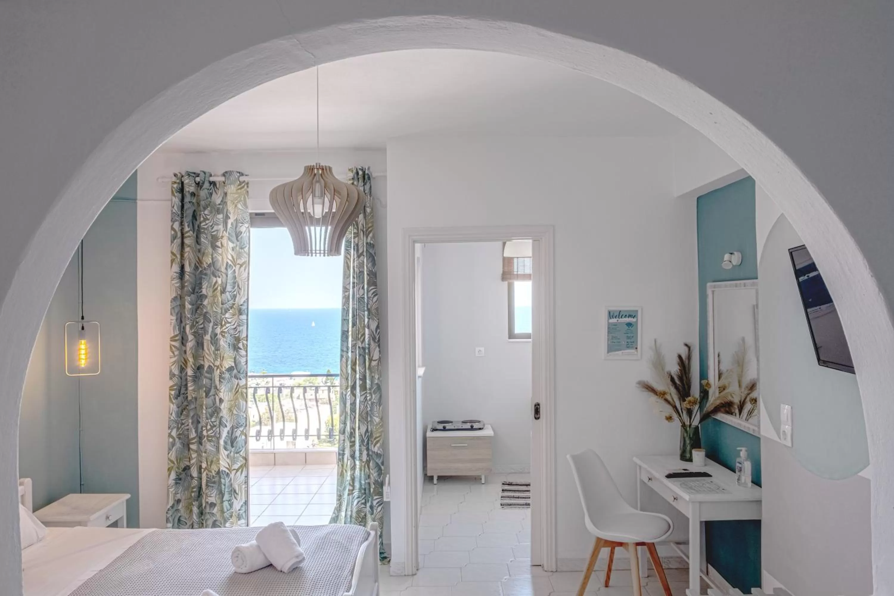Sea view, Bed in Pefkides Aegina Boutique Apartments