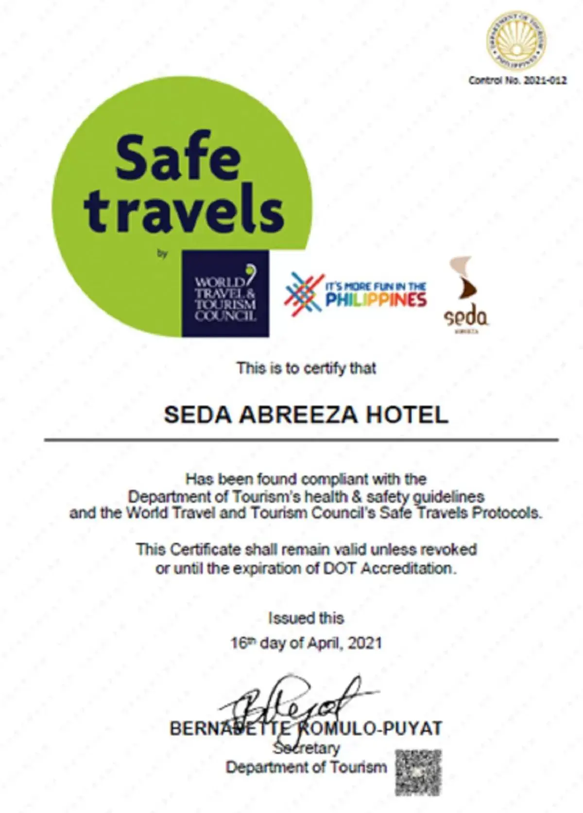 Logo/Certificate/Sign in Seda Abreeza Hotel