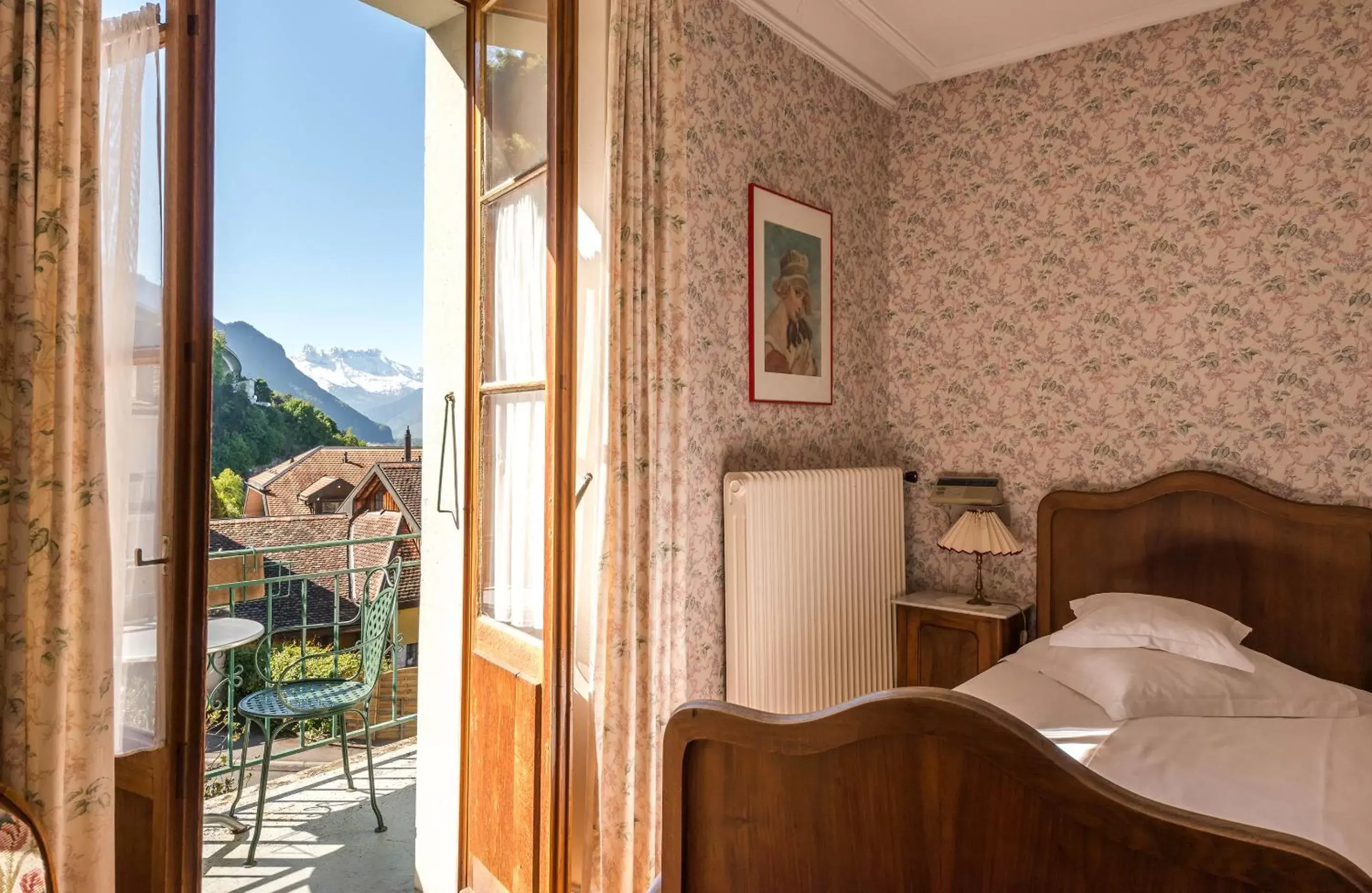 Balcony/Terrace, Bed in Swiss Historic Hotel Masson