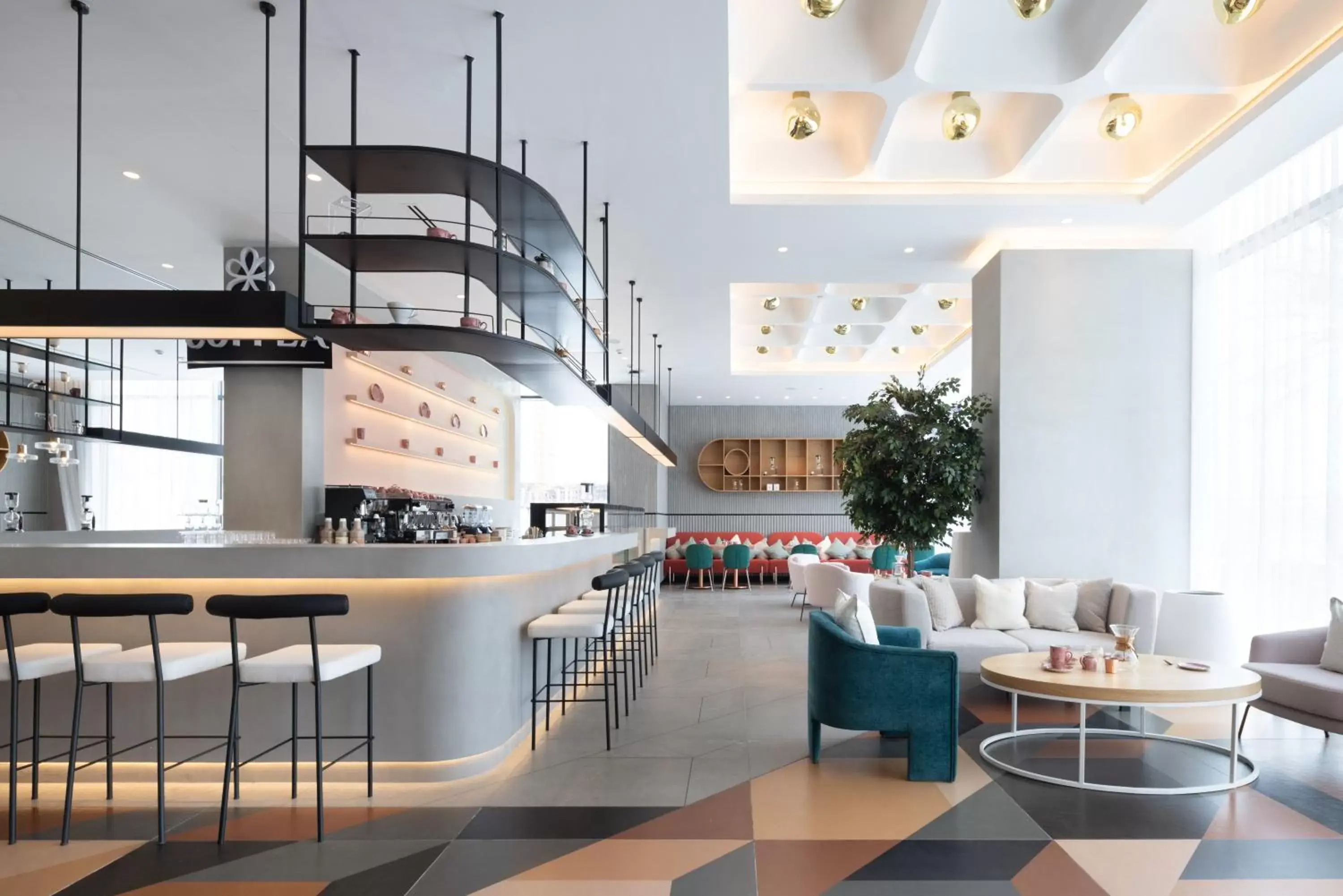 Coffee/tea facilities, Lounge/Bar in Ecos Dubai Hotel at Al Furjan
