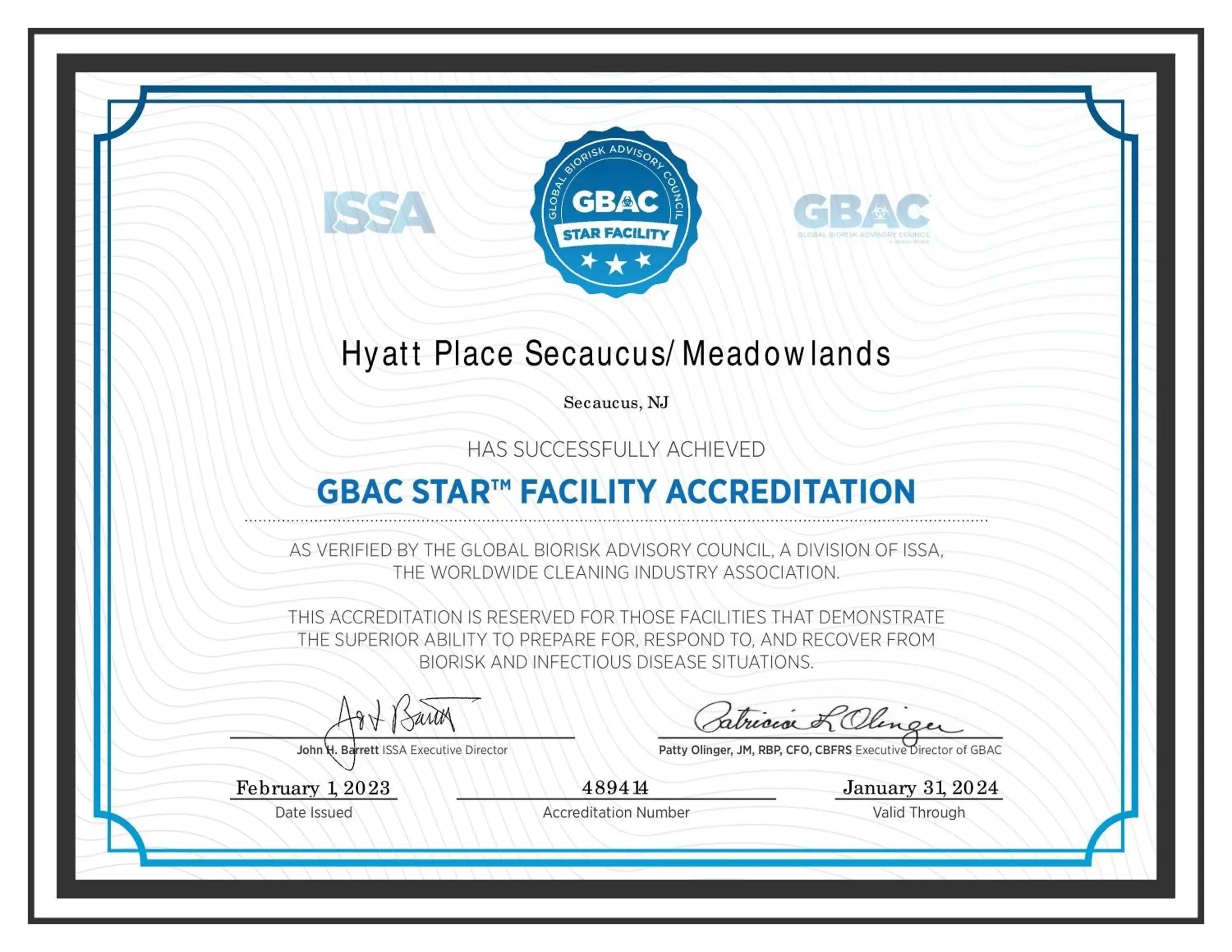 Certificate/Award in Hyatt Place - Secaucus