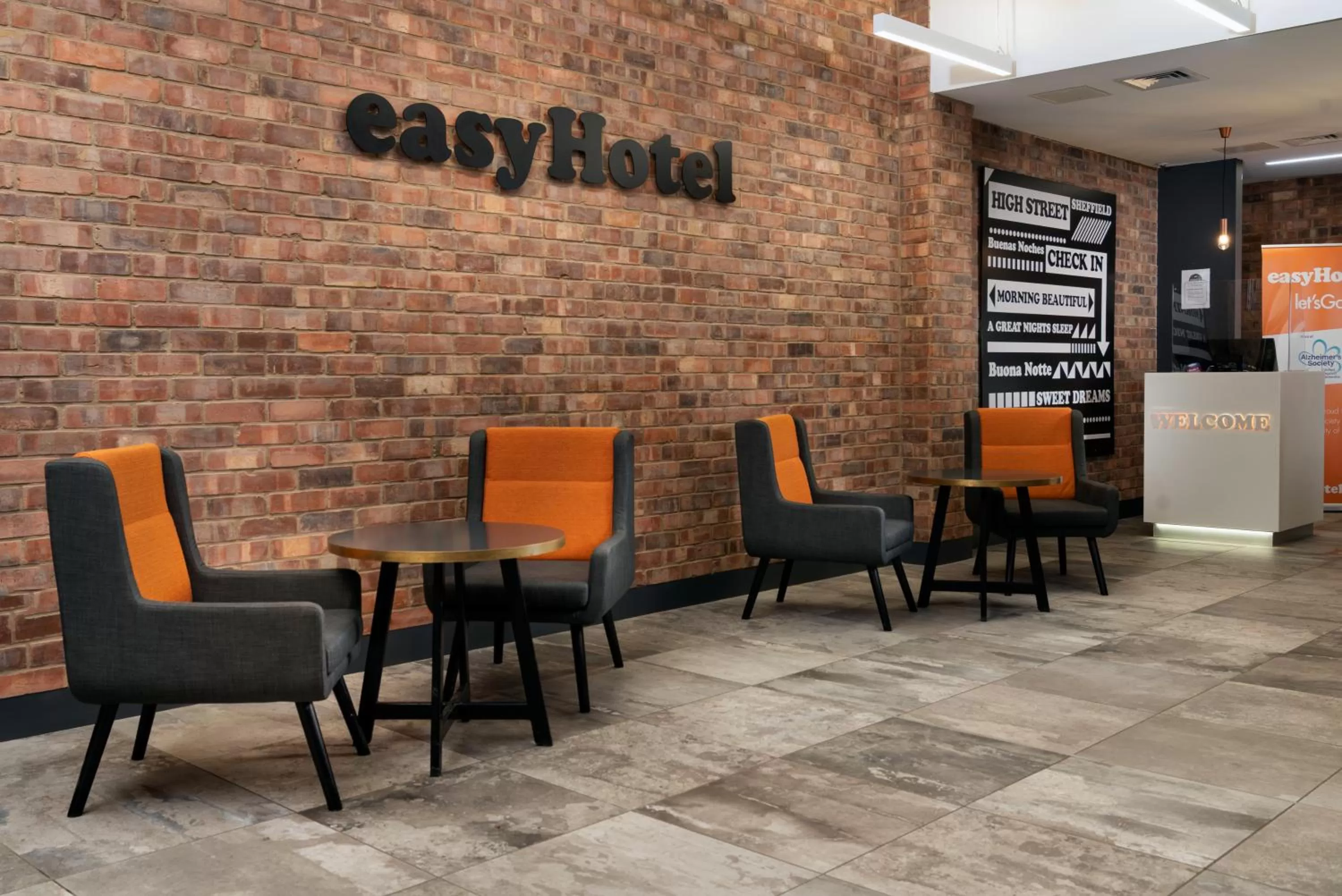 Seating area in easyHotel Sheffield
