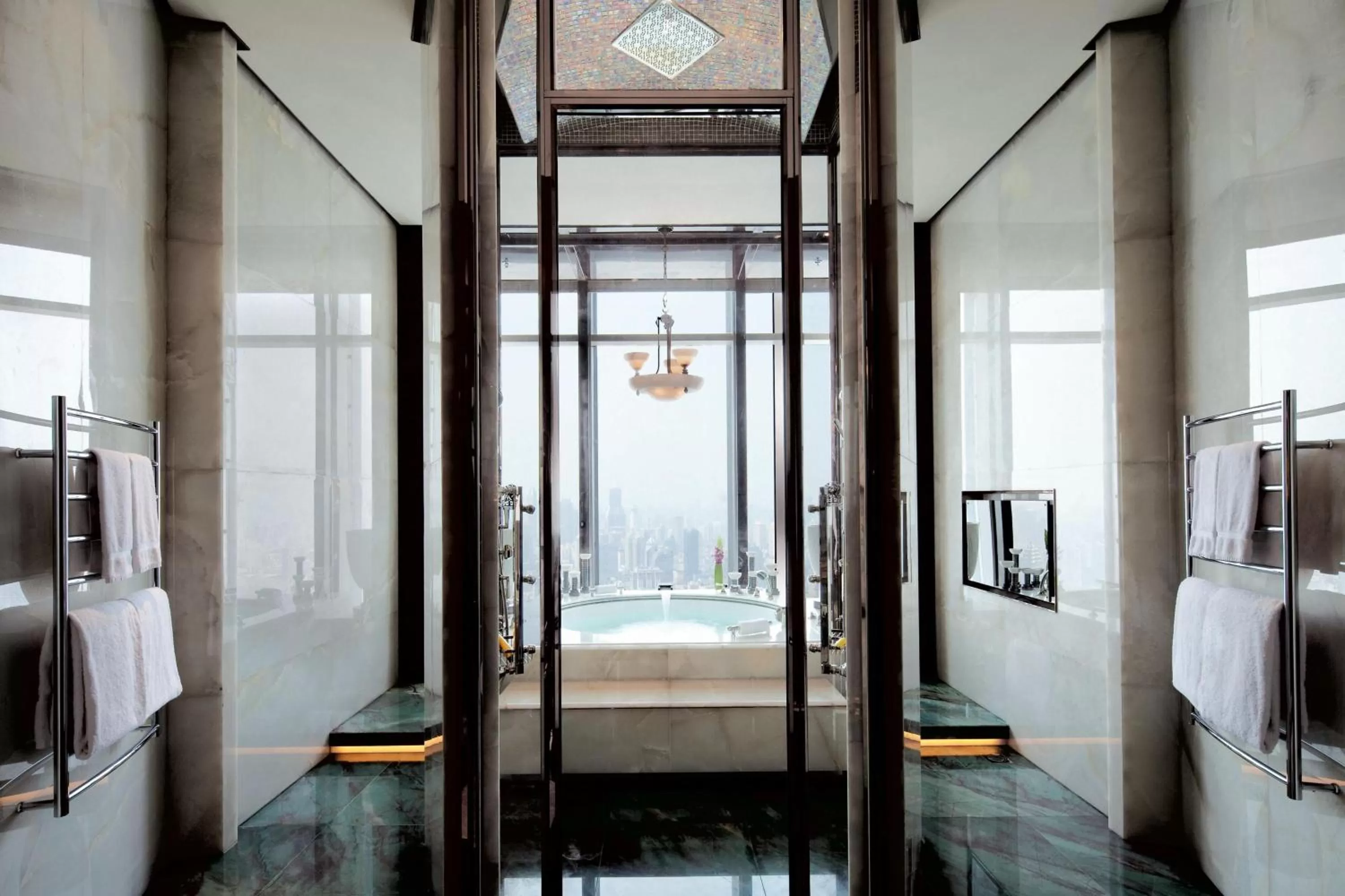 Bathroom, Bed in The Ritz-Carlton Shanghai, Pudong