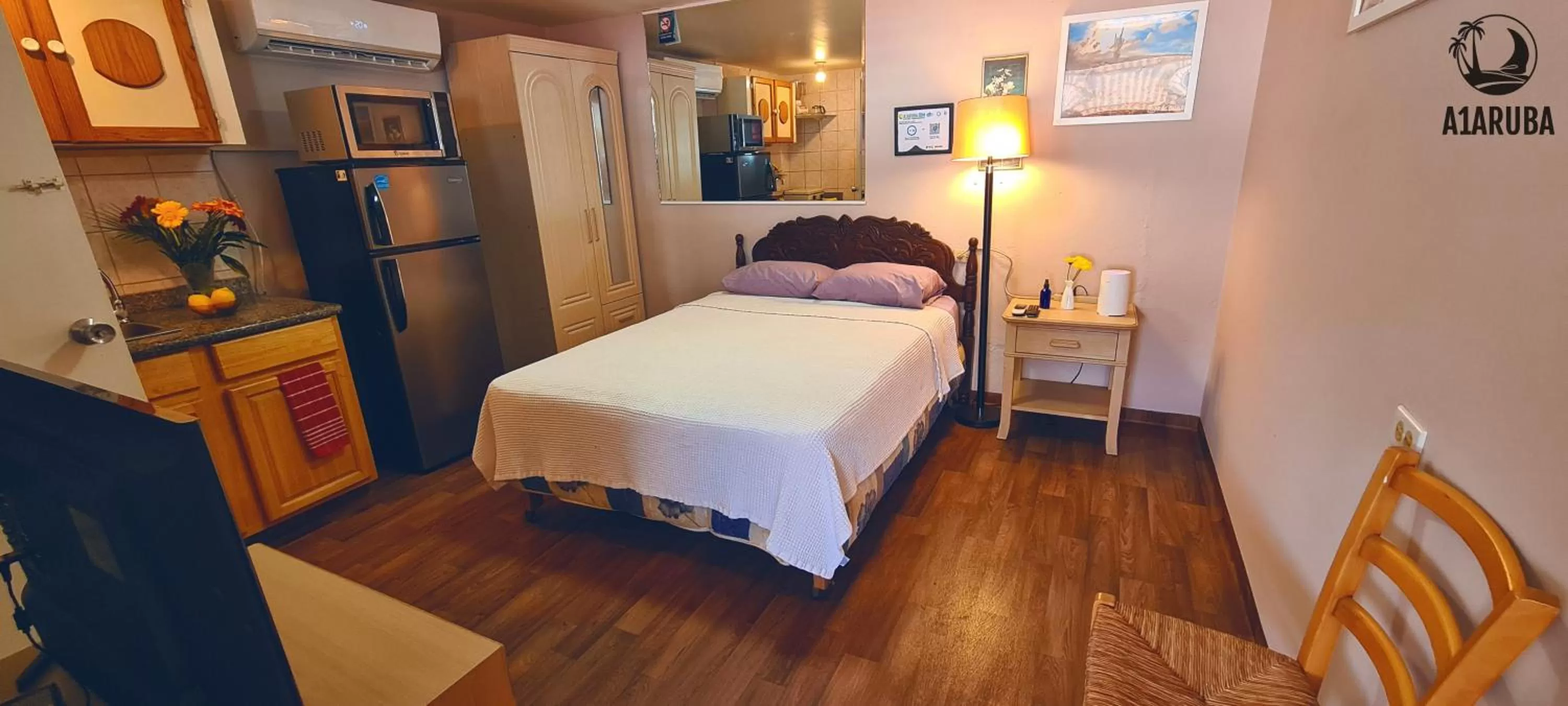 View (from property/room), Bed in A1 Apartments Aruba