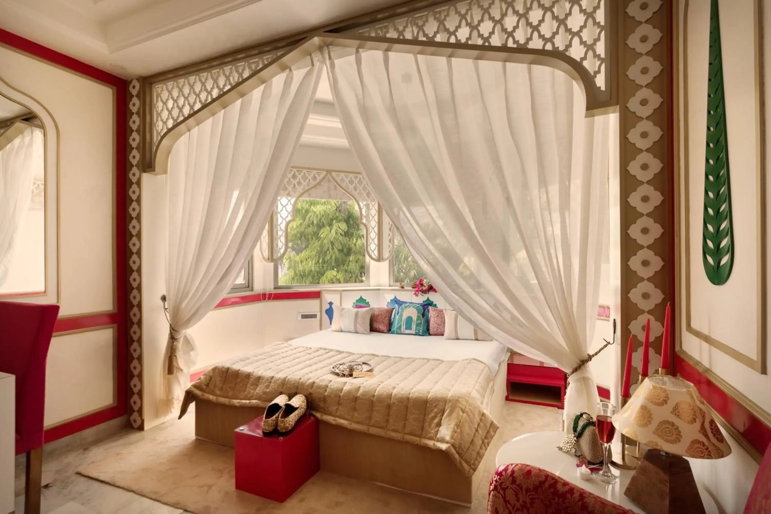 Mughal Heritage Room with 180 degree city view & Designer bed: Enjoy 10% off on F&B, 10% off on Spa, Complimentary Hi-Tea,Welcome Drink on arrival and Signature Activities & Experiences in Sarang Palace - A Luxury Boutique Hotel Mughal Heritage Room with 180 degree city view & Designer bed: Enjoy 10% off on F&B, 10% off on Spa, Complimentary Hi-Tea,Welcome Drink on arrival and Signature Activities & Experiences in Sarang Palace - A Luxury Boutique Hotel