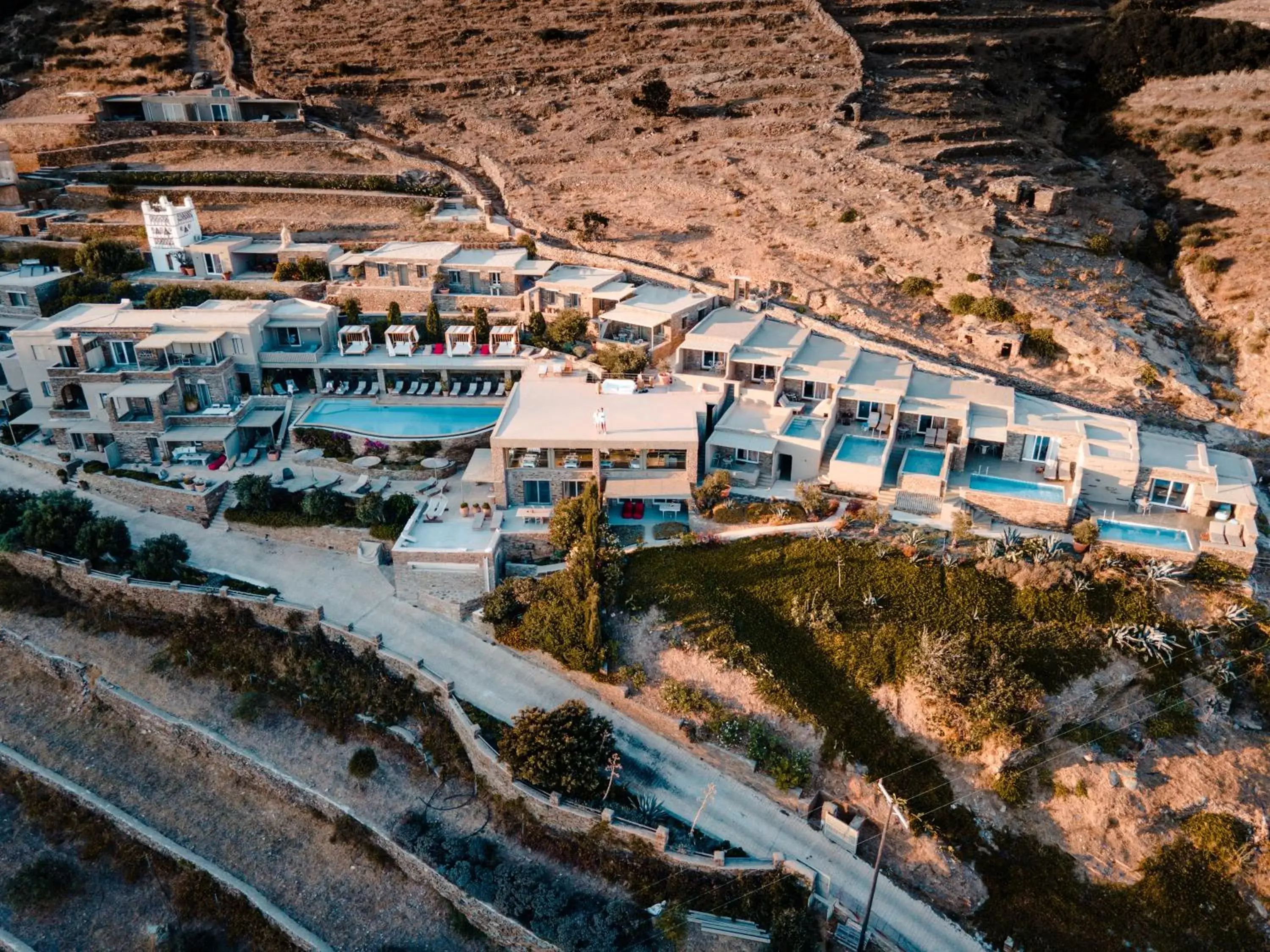 Restaurant/places to eat, Bird's-eye View in Aeolis Tinos Suites