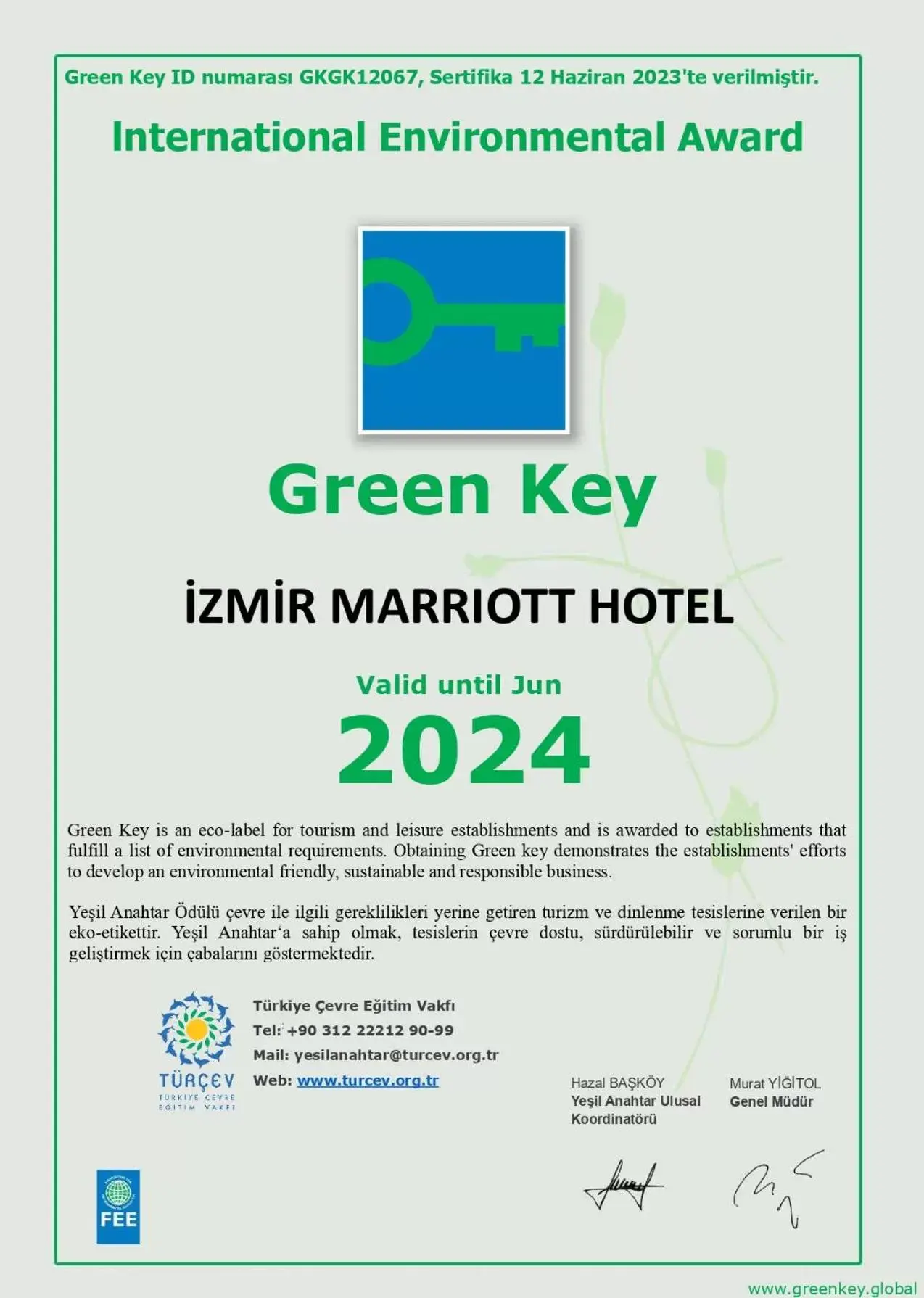 Certificate/Award, Logo/Certificate/Sign/Award in Izmir Marriott Hotel