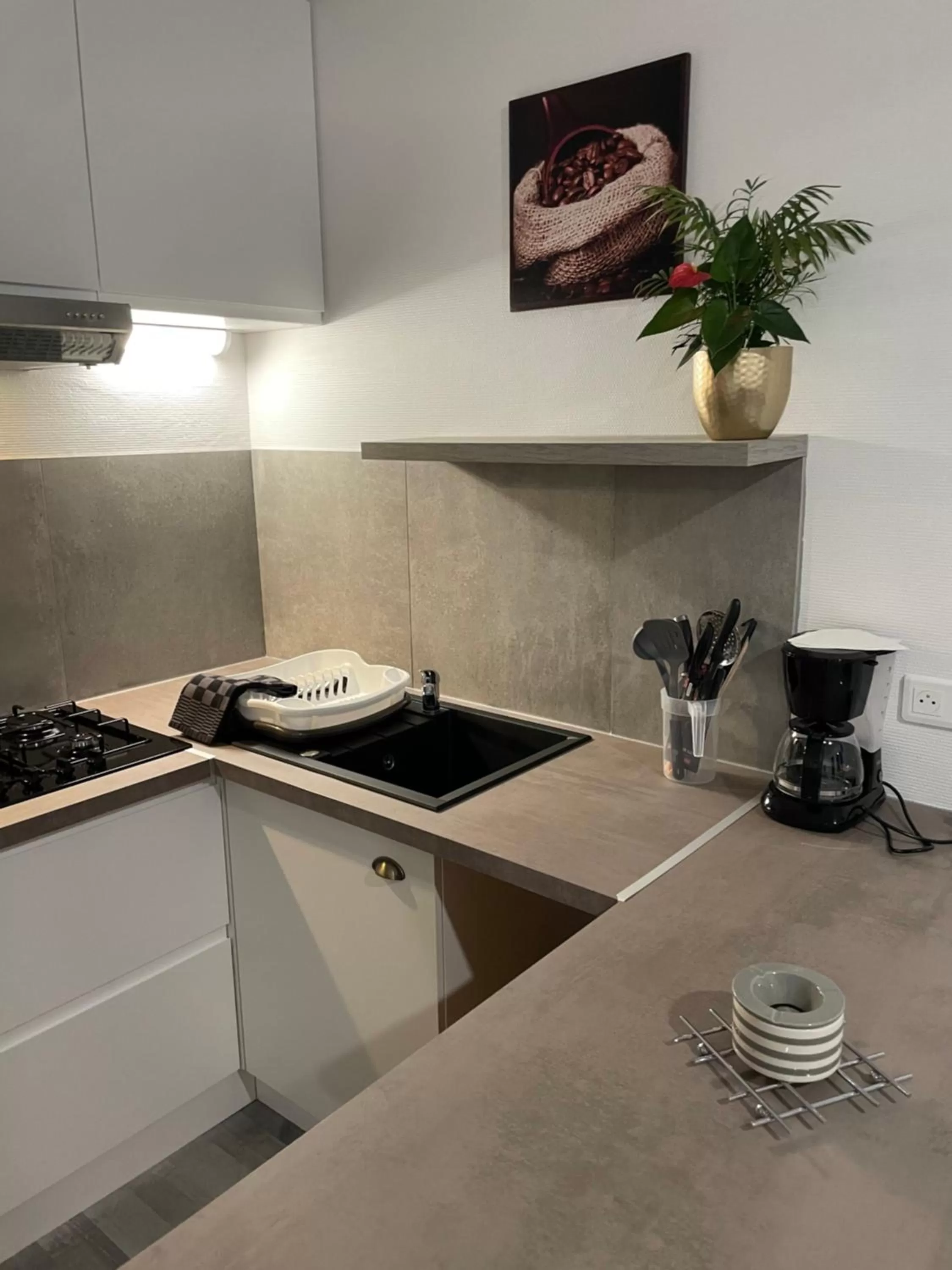 Kitchen or kitchenette in Les chambres et studios Camping Parc de Paletès