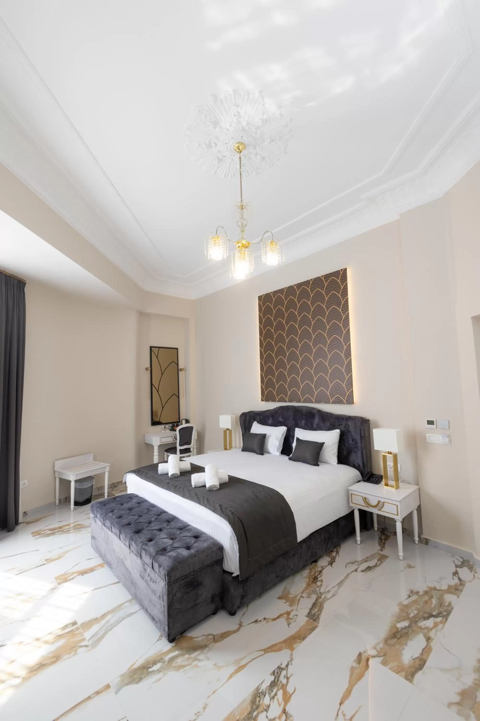 Bed in Modern Revival Luxury Hotel