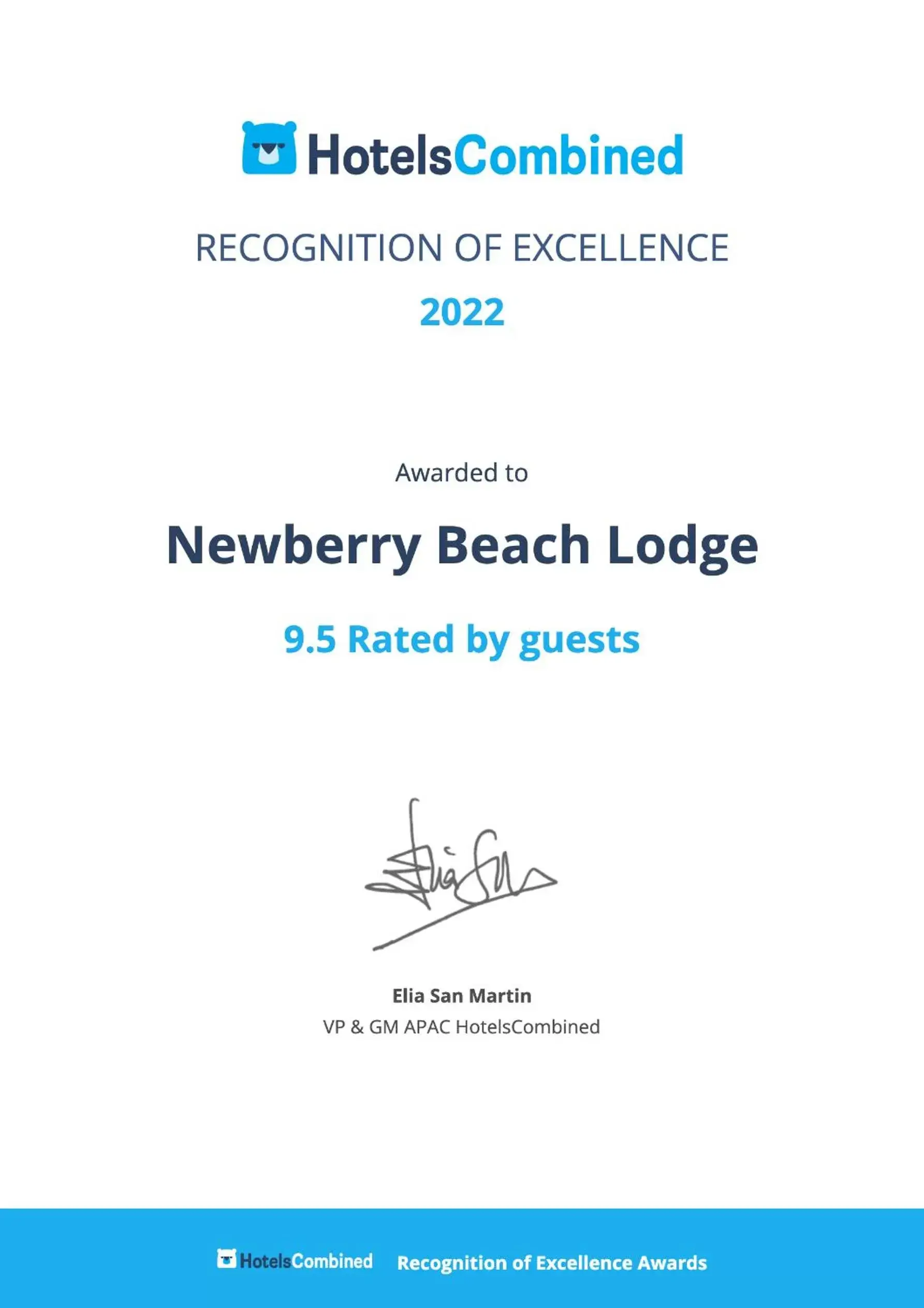 Certificate/Award in Newberry Beach lodge