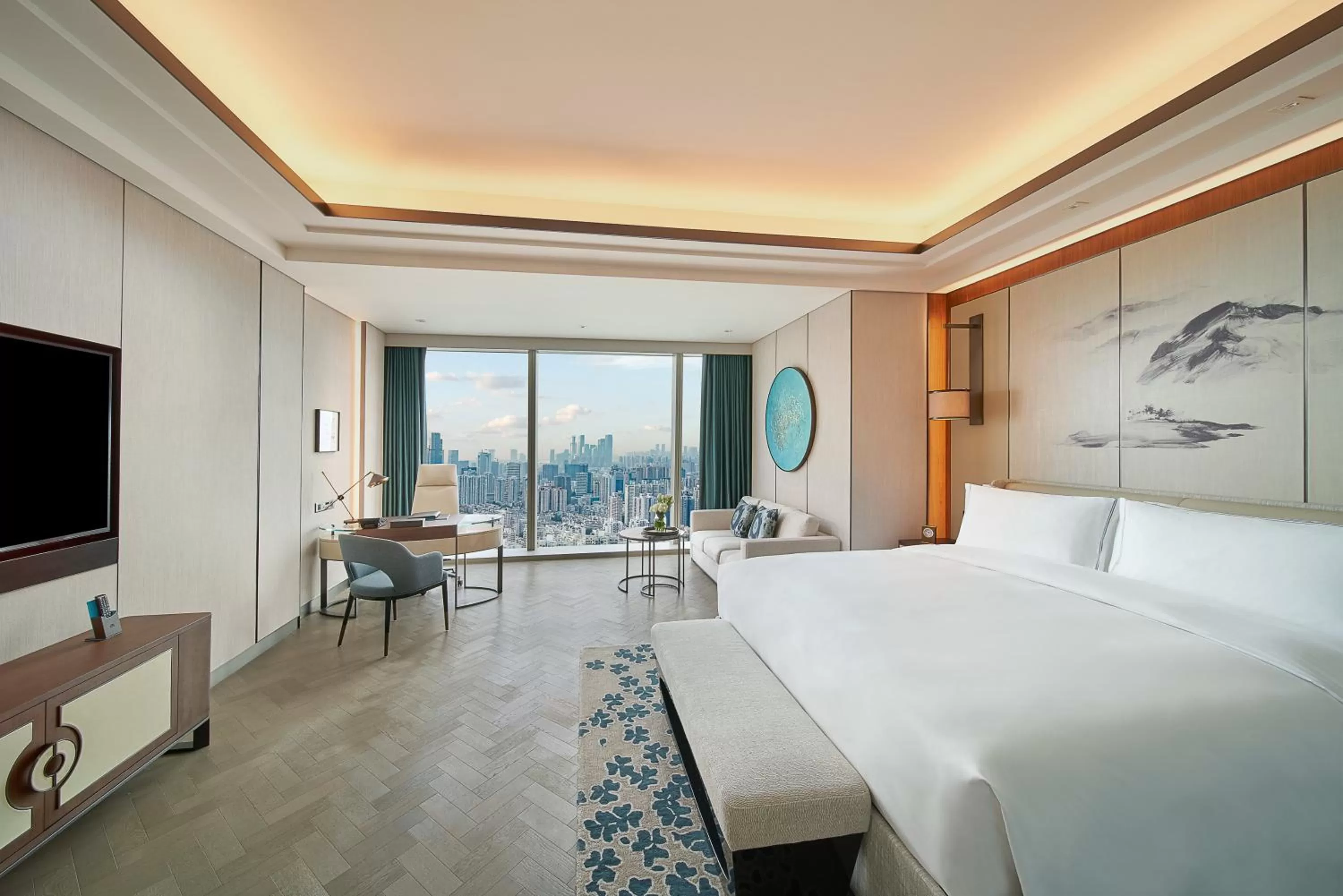 City view, Bed in Raffles Shenzhen, Situated in the heart of One Shenzhen Bay, Book Now to Enjoy Free Minibar and Happy Hour Privileges at Long Bar on 71F