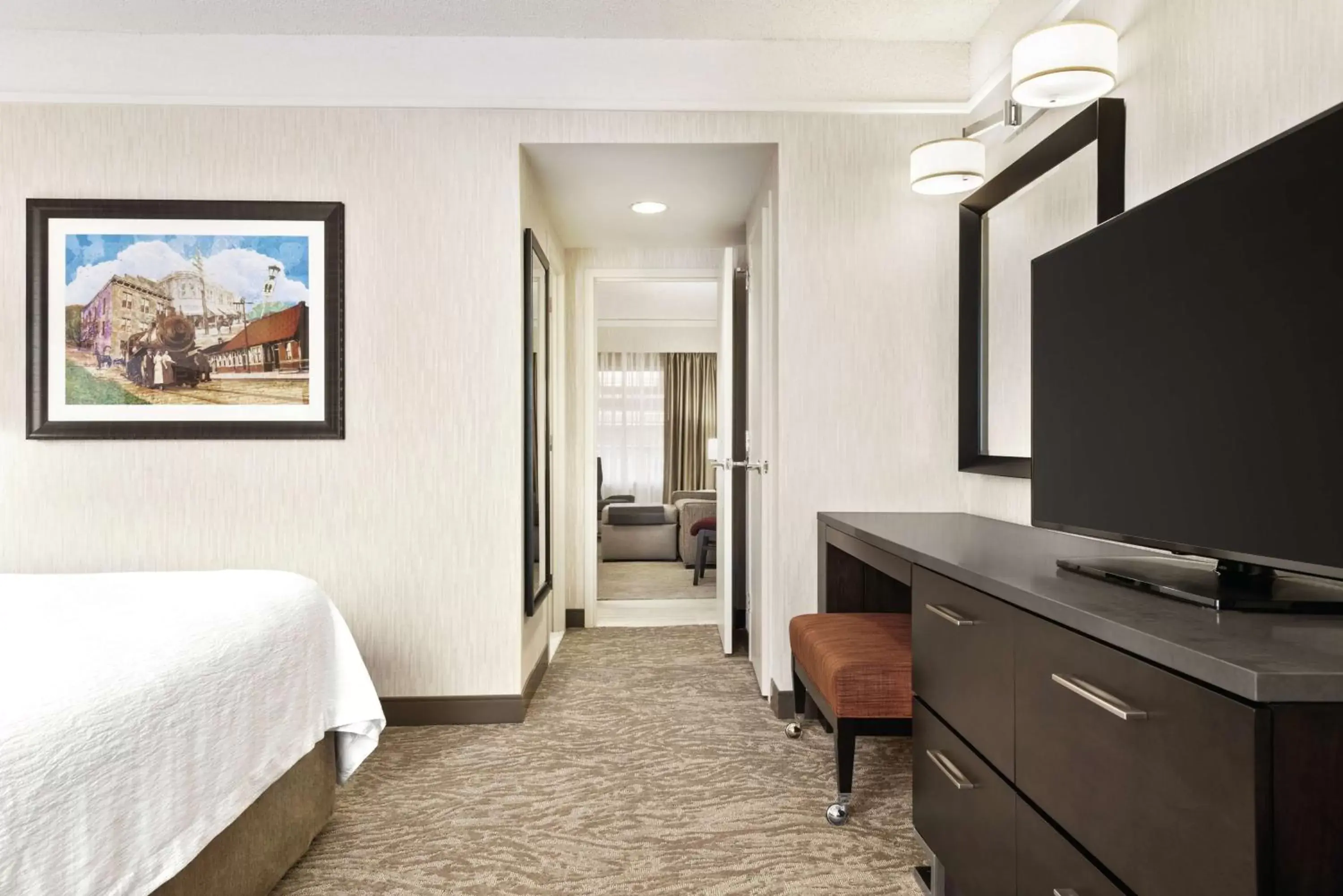 Bedroom, TV/Entertainment Center in Embassy Suites by Hilton Chicago North Shore Deerfield