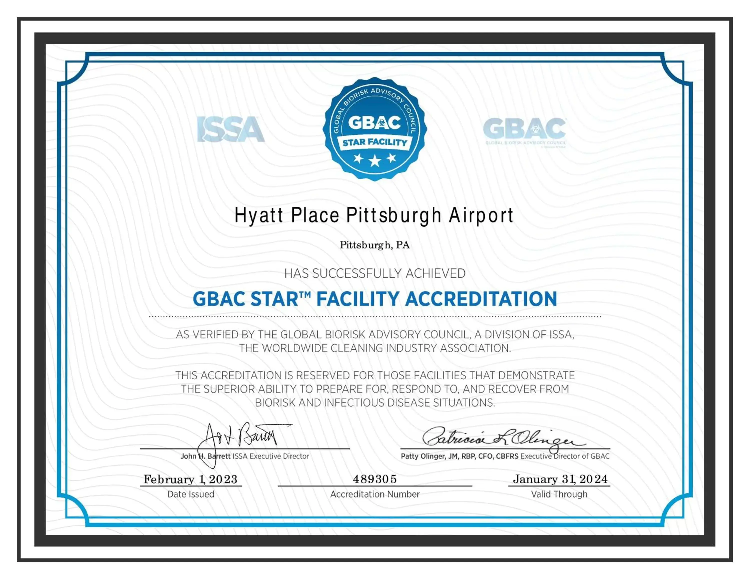 Certificate/Award in Hyatt Place Pittsburgh Airport - Robinson Mall