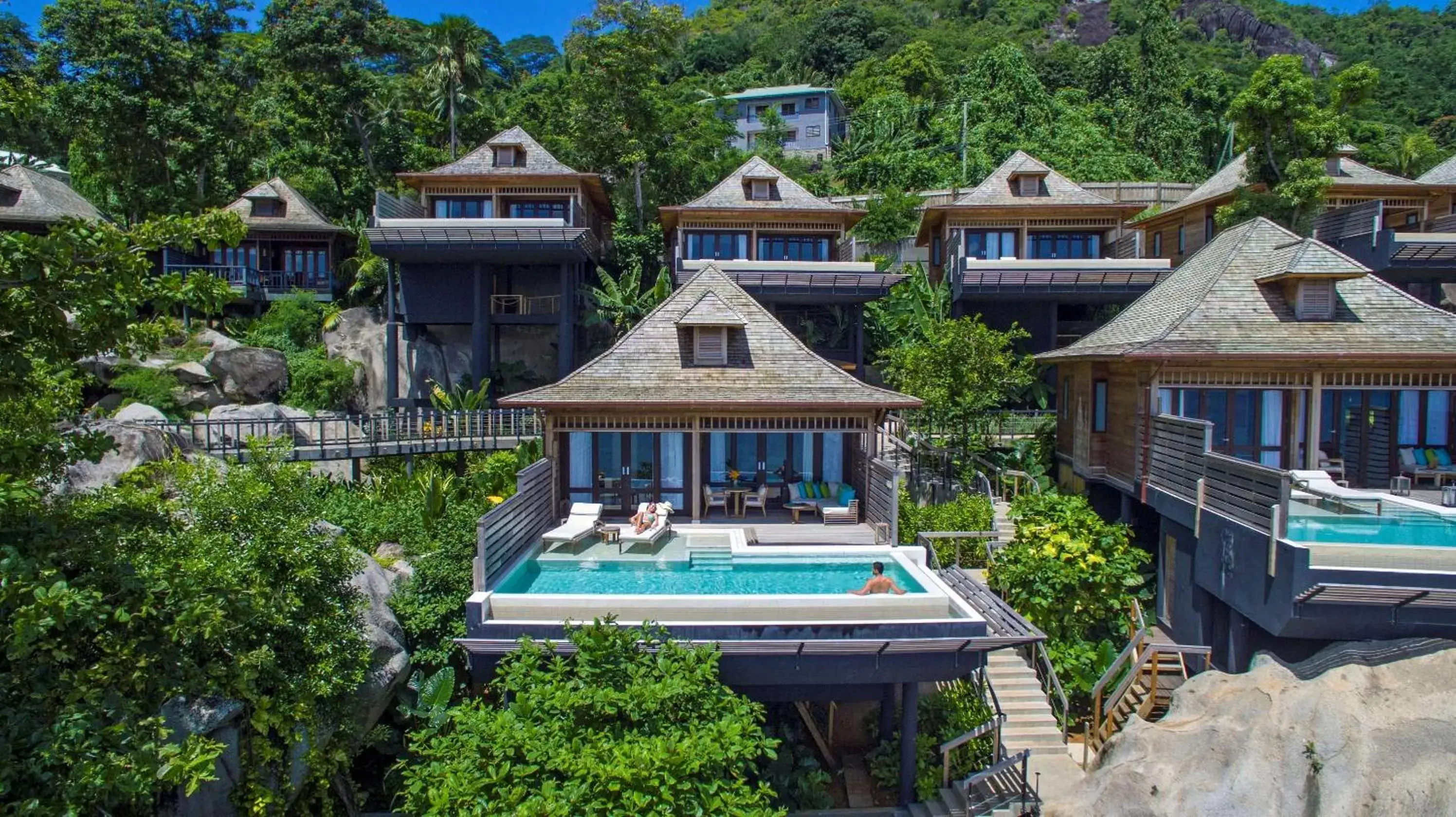 Bed, Pool View in Hilton Seychelles Northolme Resort & Spa