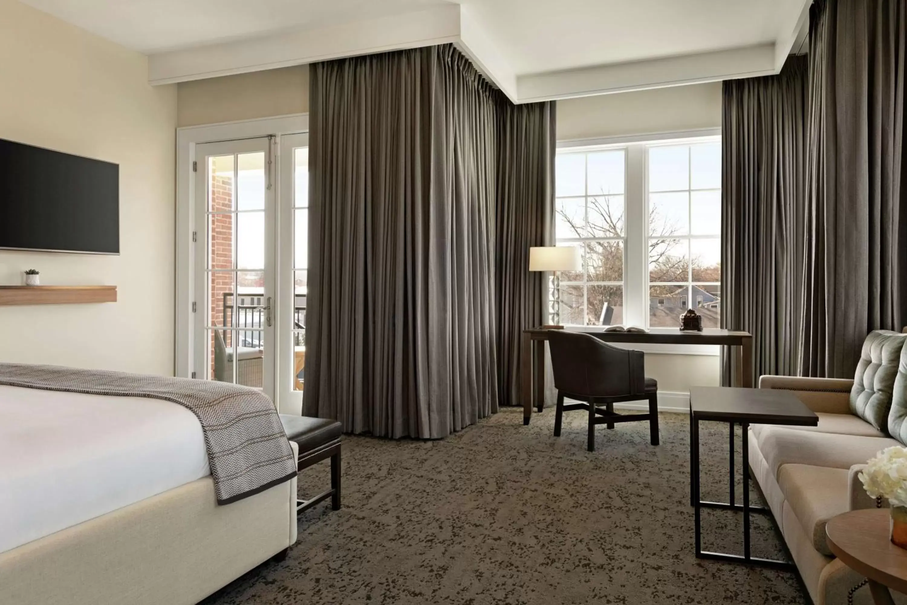 Bed, TV/Entertainment Center in The Harpeth Downtown Franklin, Curio Collection by Hilton