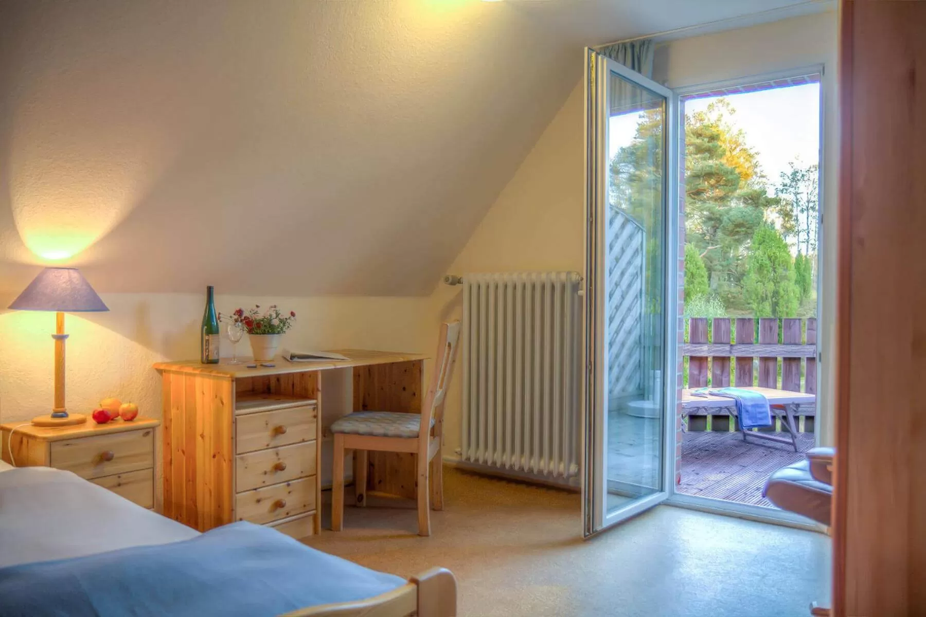 Balcony/Terrace, Bed in Biohotel Spöktal