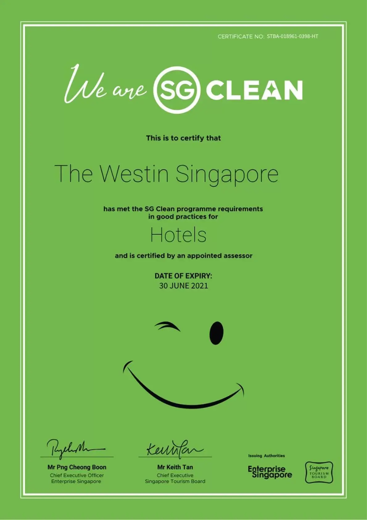 Logo/Certificate/Sign in The Westin Singapore