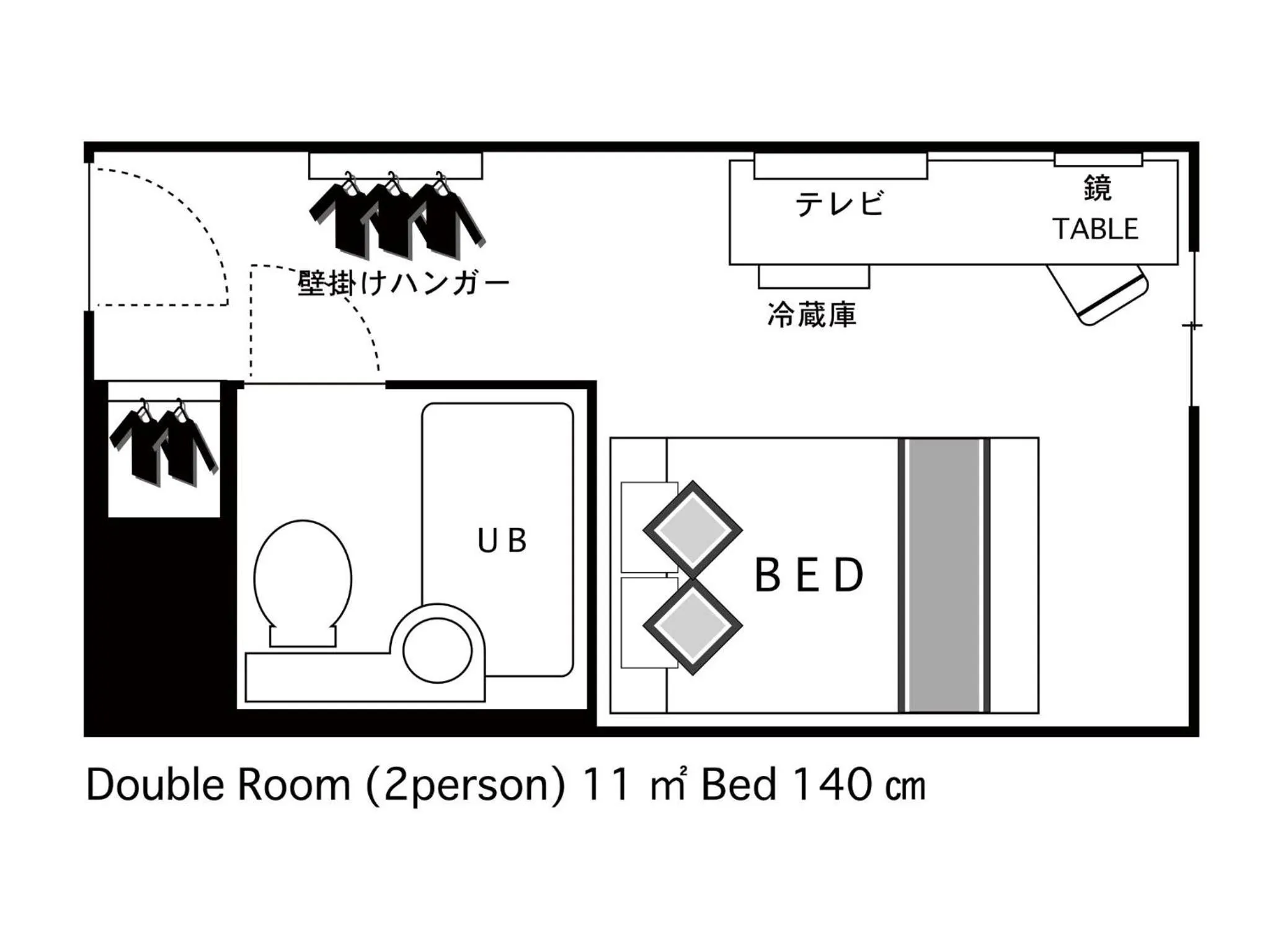 Floor plan, Bed in Hotel Areaone Kitaibaraki