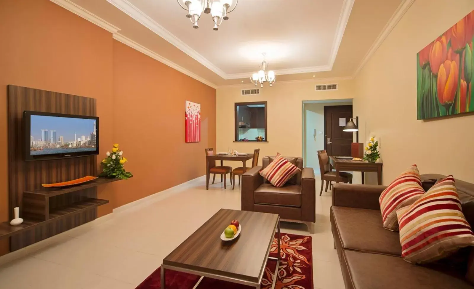 Living room, Restaurant/Places to Eat in Abidos Hotel Apartment Dubai Land