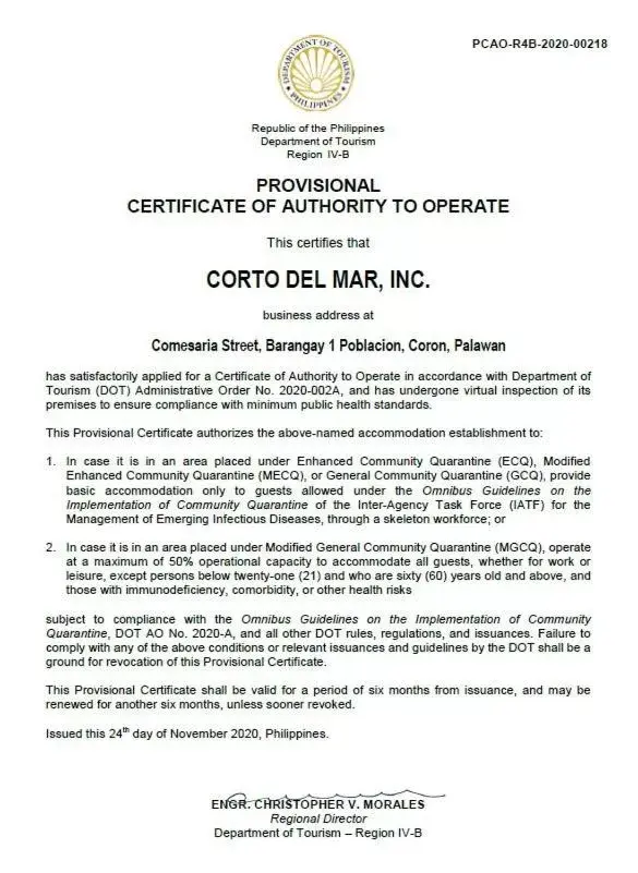 Logo/Certificate/Sign in Corto del Mar Hotel