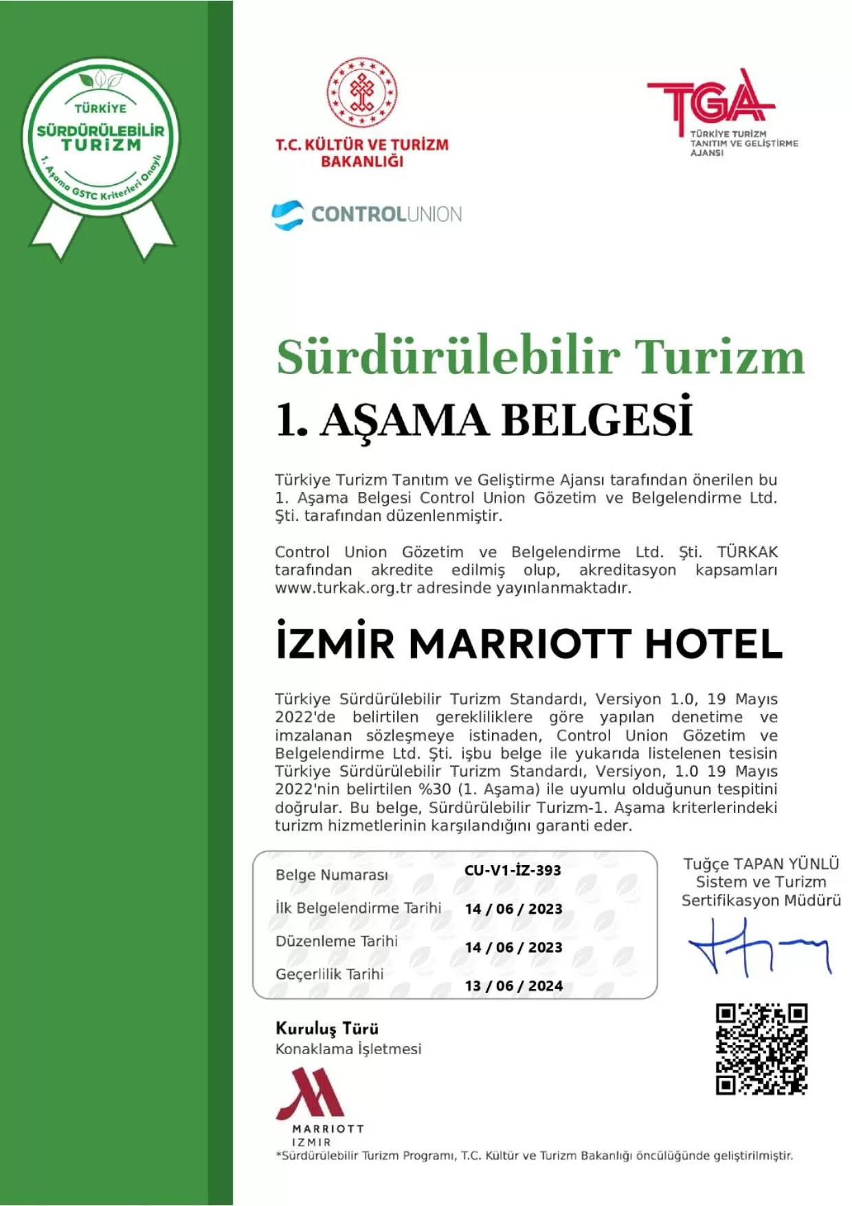 Certificate/Award in Izmir Marriott Hotel