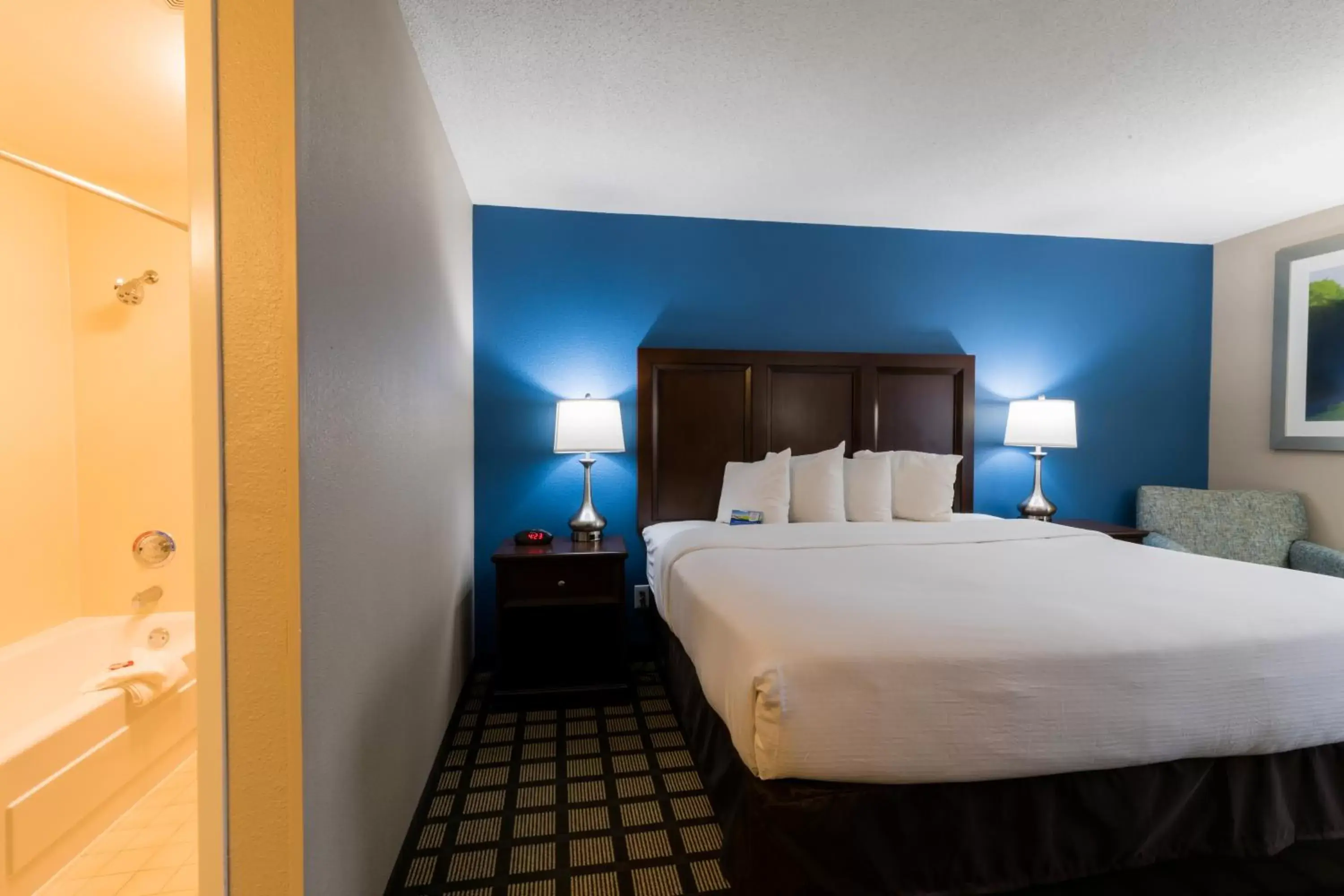 Bathroom, Bed in Baymont by Wyndham Detroit Airport/Romulus