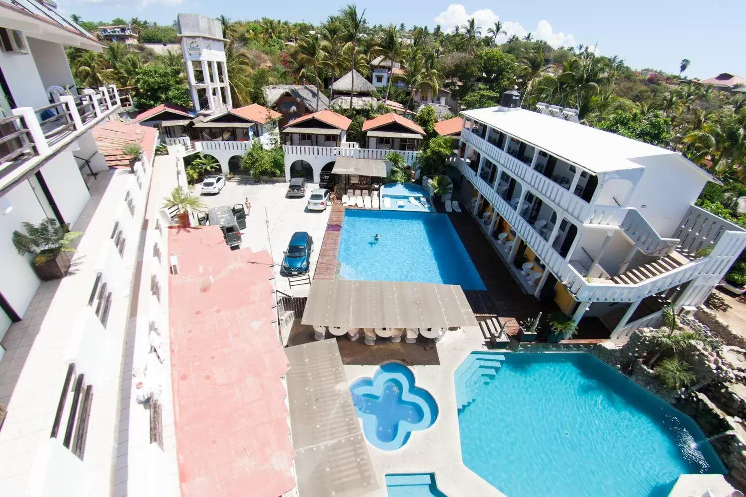 Bird's eye view, Pool View in Bungalows Zicatela