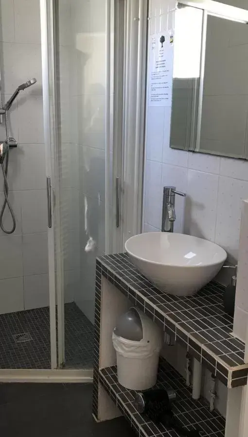 Shower, Bathroom in Hôtel Restaurant L'Atelier des Cousins