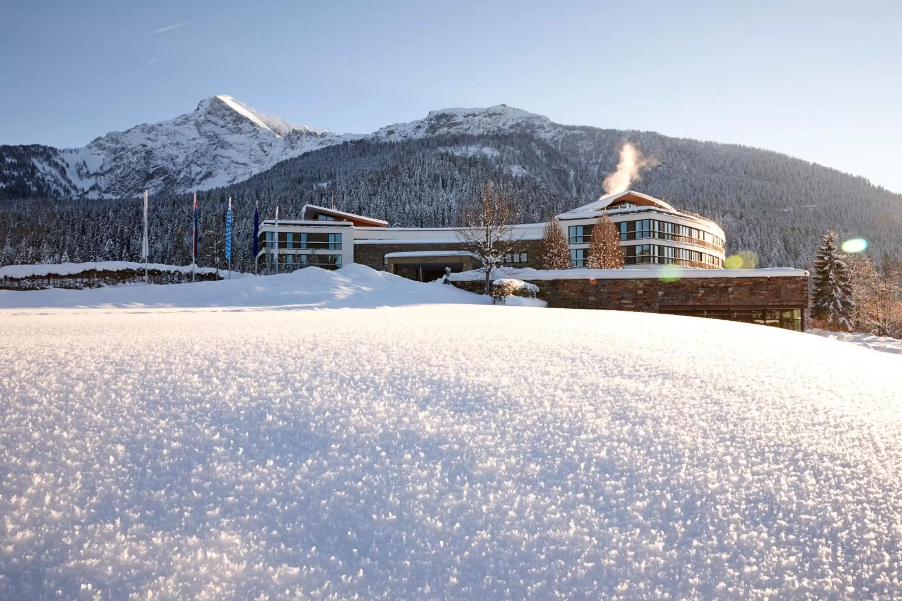 Facade/entrance, Winter in Kempinski Hotel Berchtesgaden