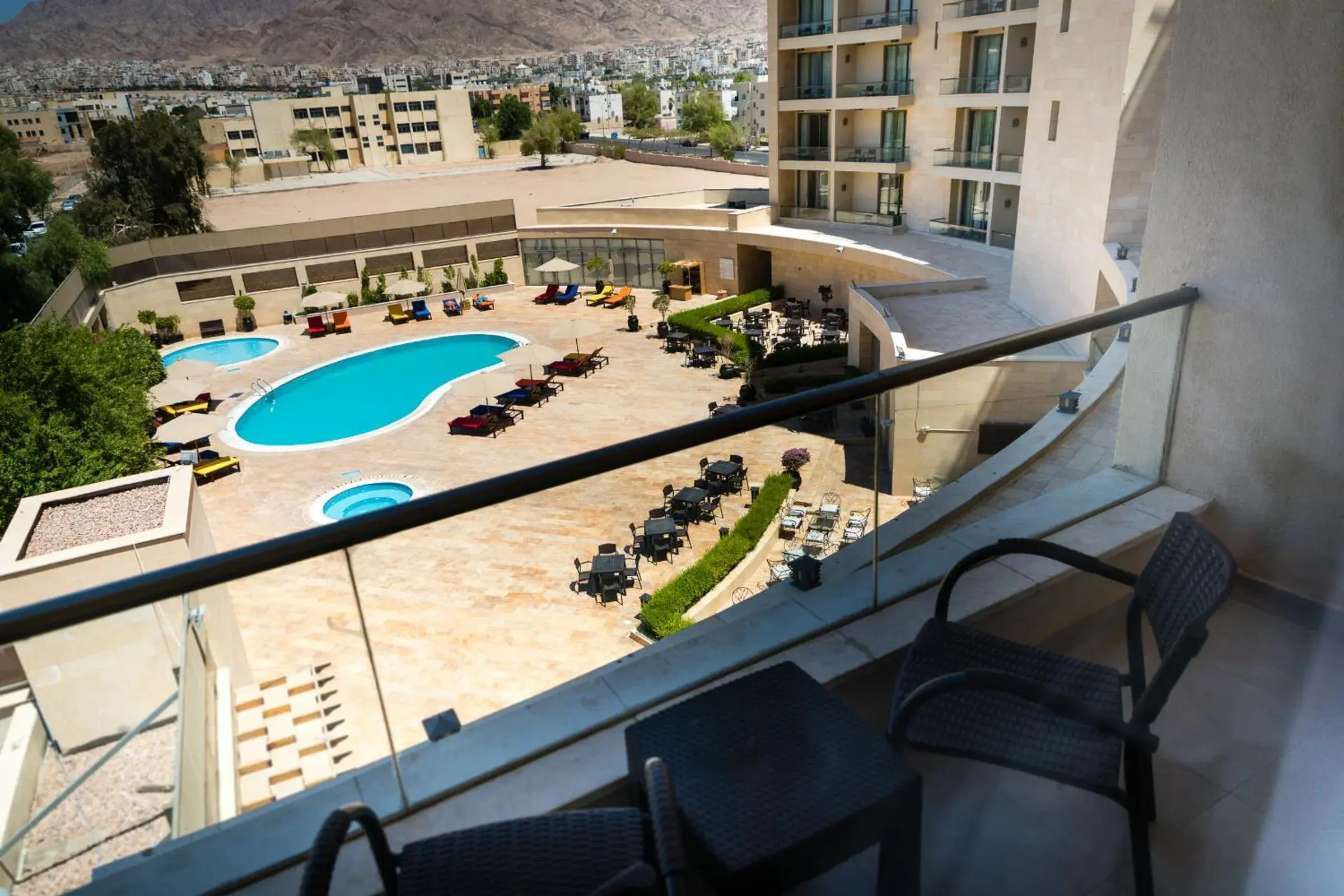 Balcony/Terrace, Pool View in Oryx Aqaba