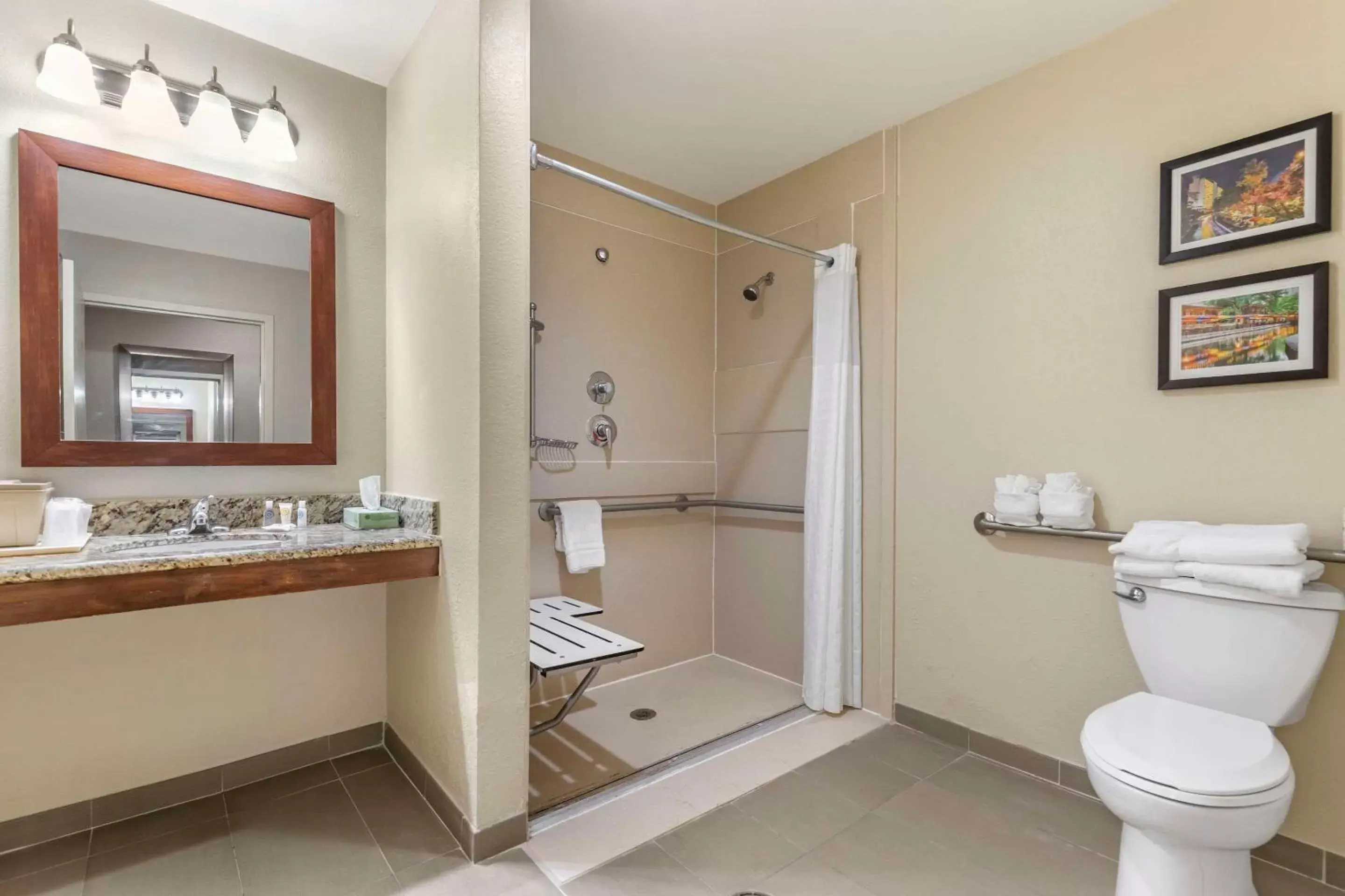 Bedroom, Bathroom in Comfort Suites Medical Center Near Six Flags