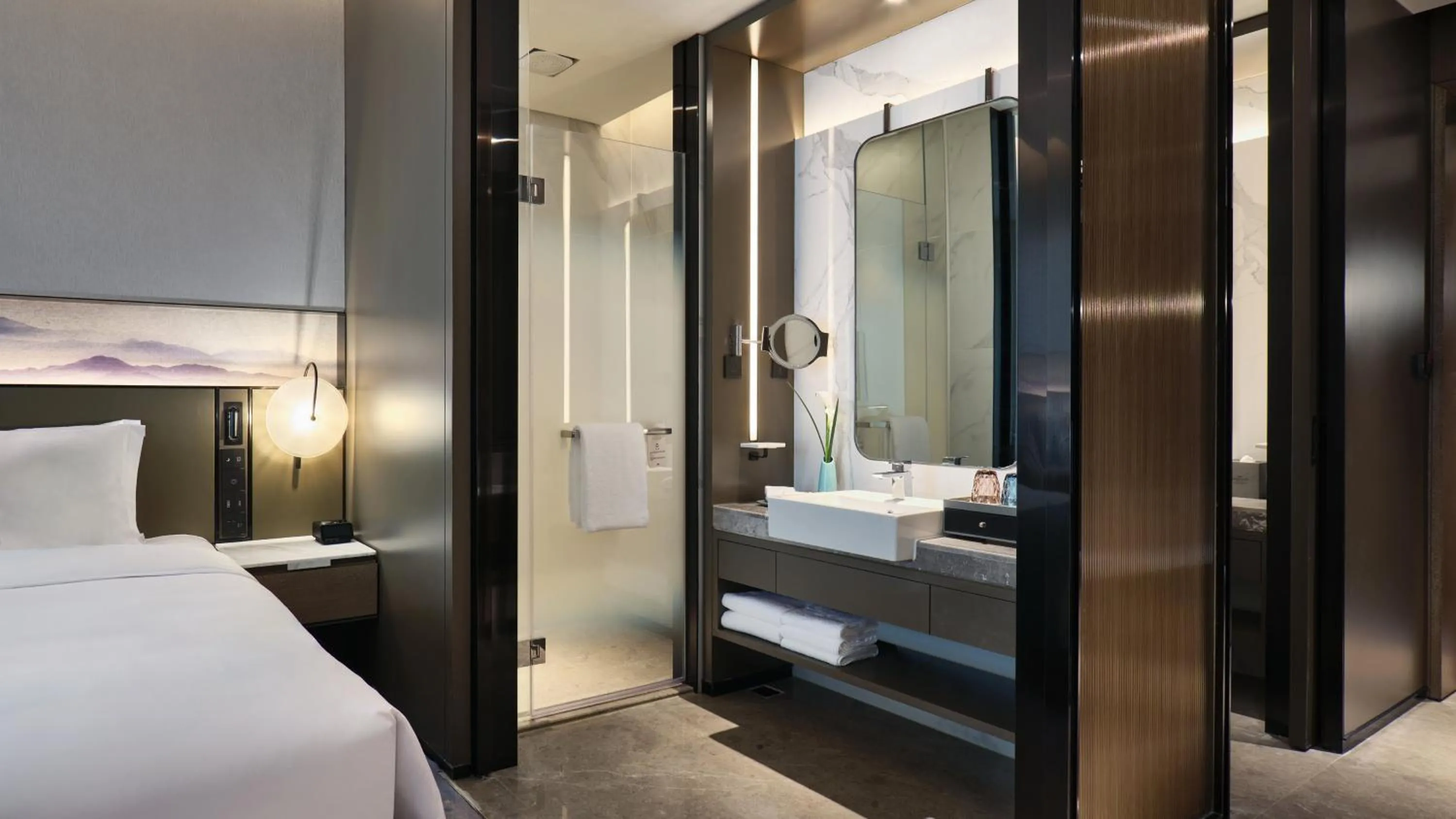 Bathroom, Bed in Crowne Plaza Wuhan Development Zone by IHG