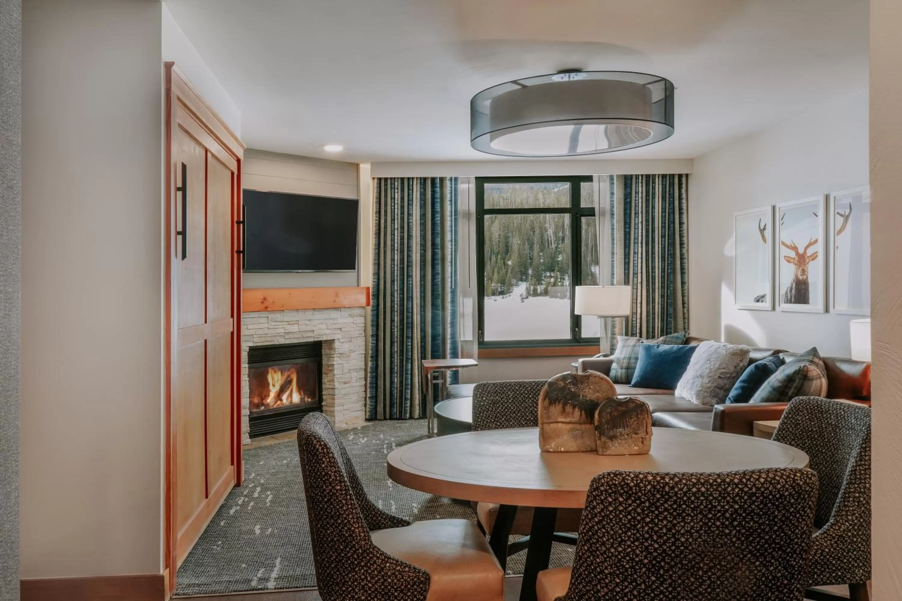 Seating area in Summit Hotel at Big Sky Resort