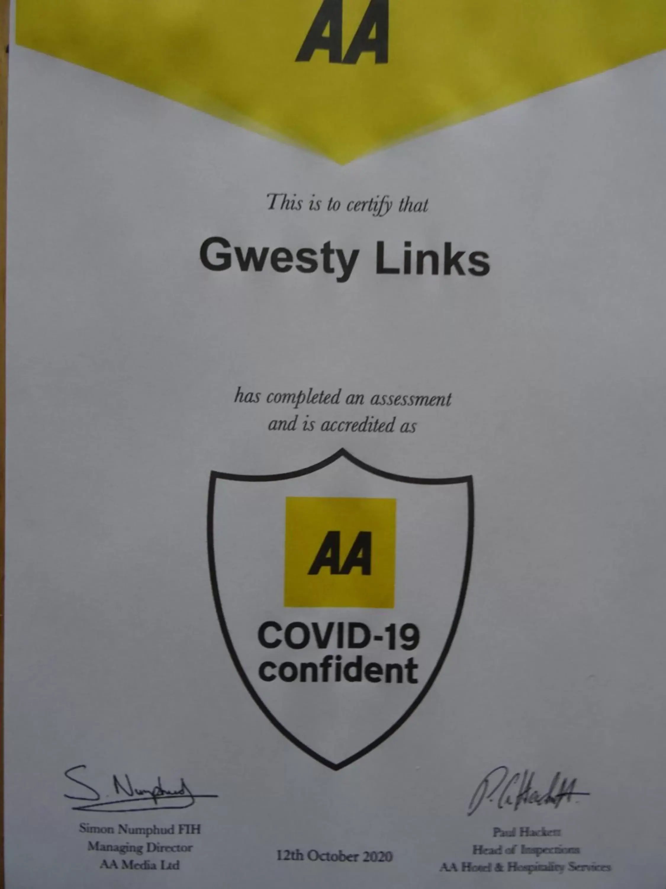 Certificate/Award in Gwesty Links