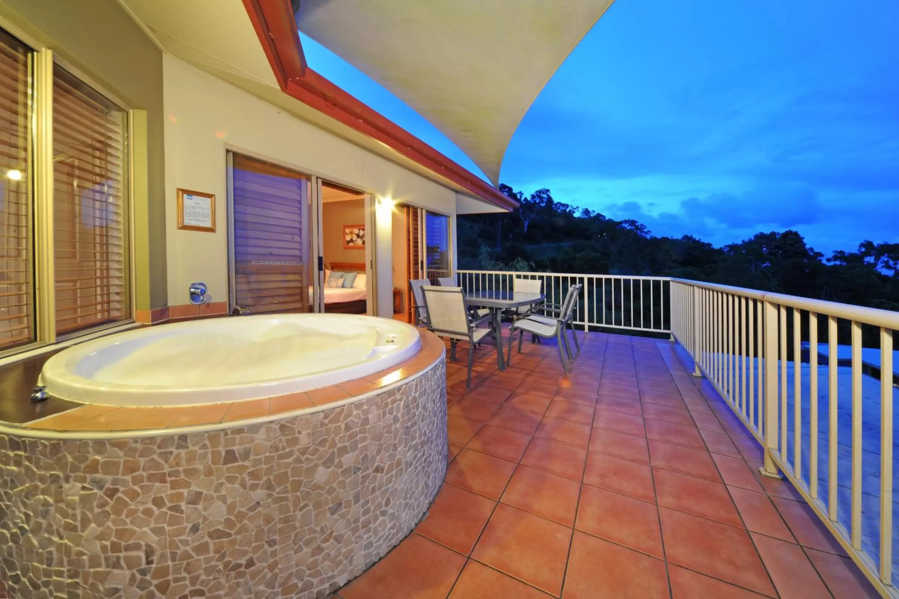 Balcony/Terrace, Bathroom in at Boathaven Bay Holiday Apartments