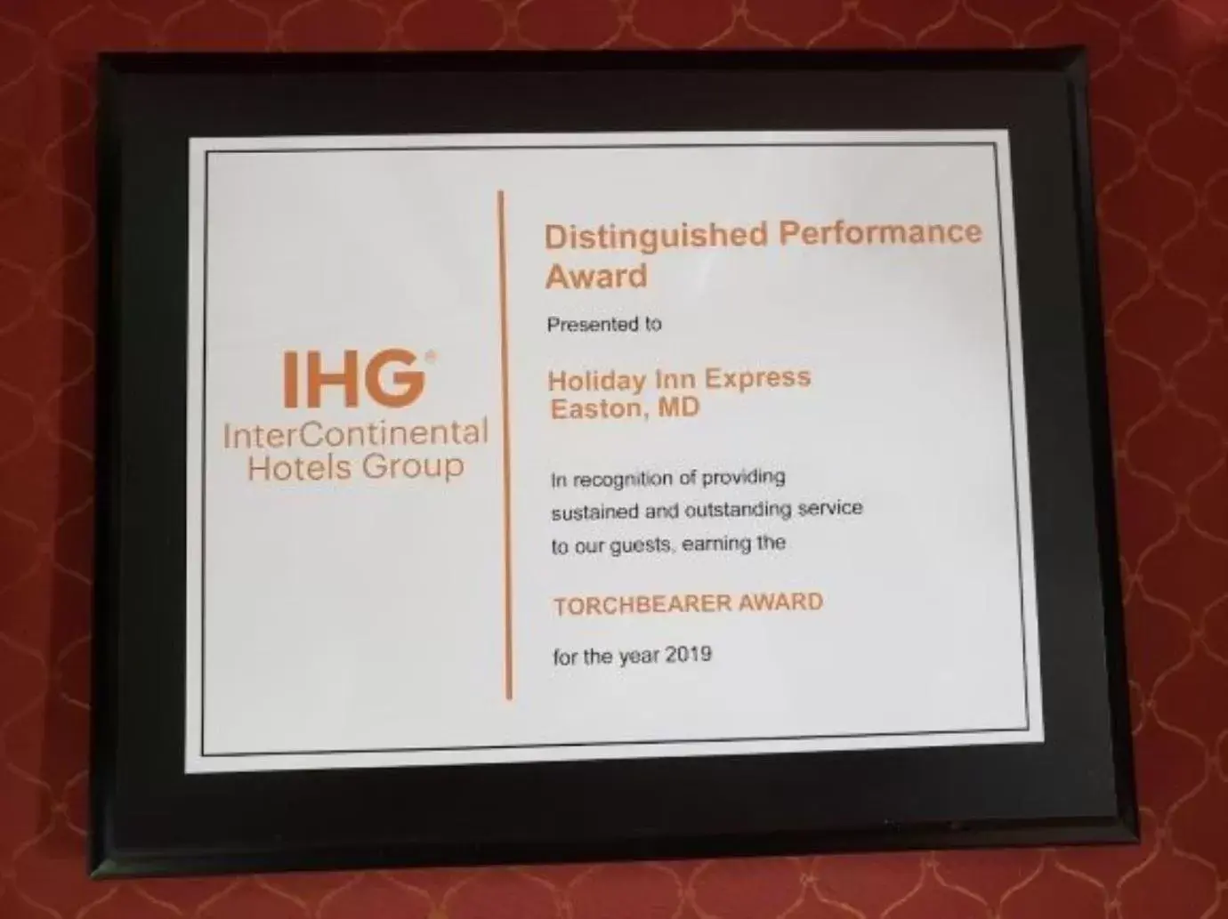 Certificate/Award in Holiday Inn Express Easton, an IHG Hotel