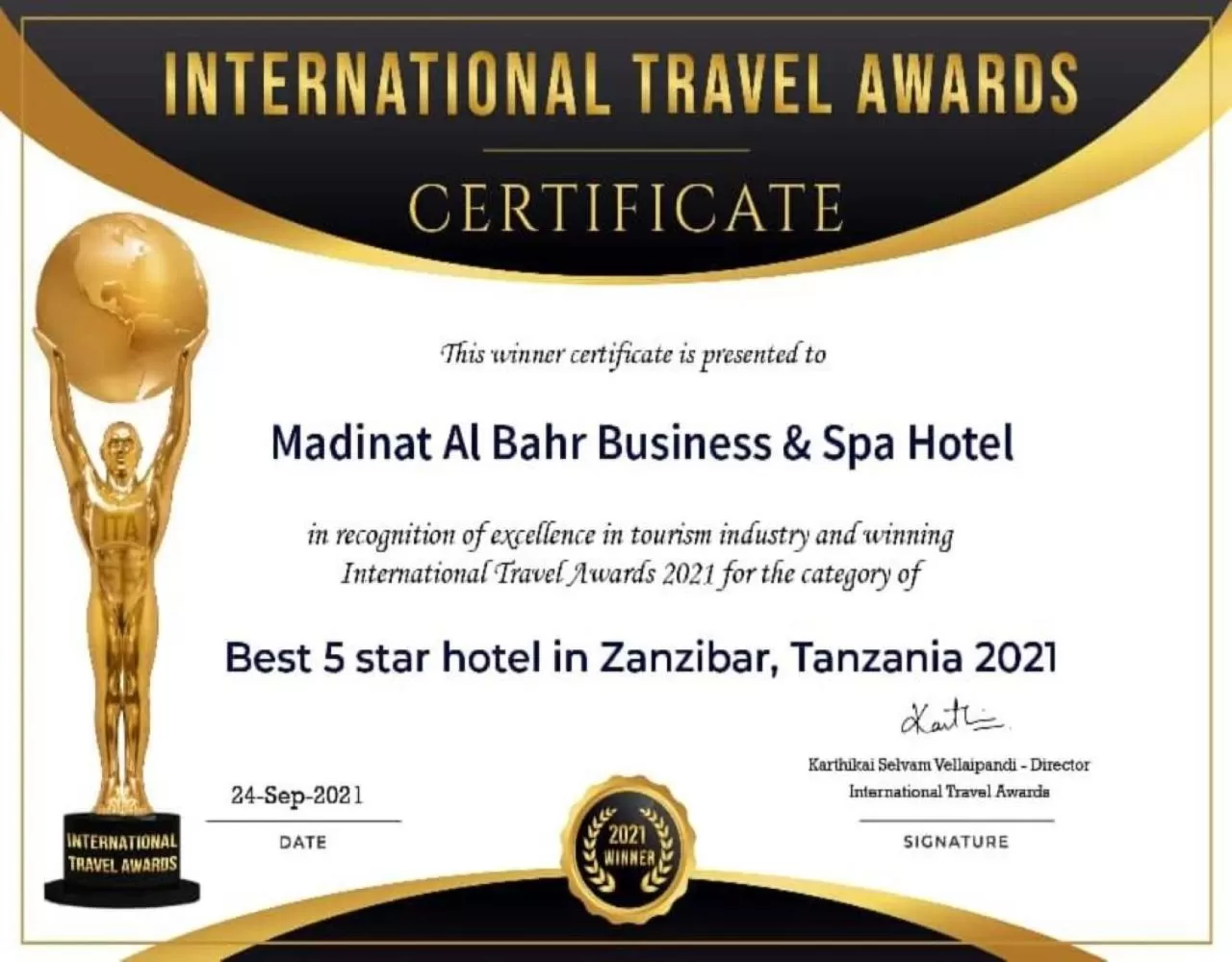 Certificate/Award in Madinat Al Bahr Business & Spa Hotel