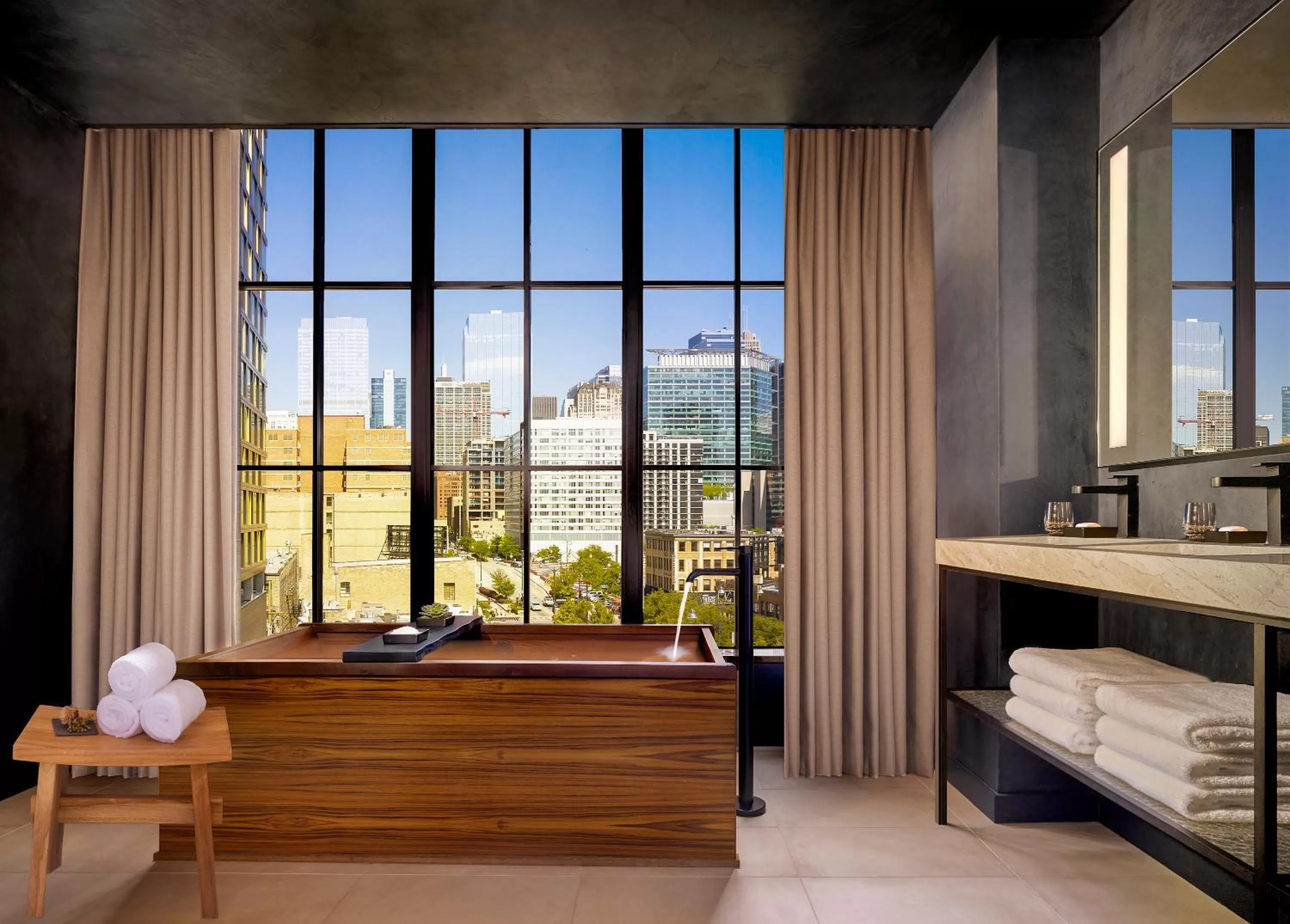 Bathroom, Bed in Nobu Hotel Chicago